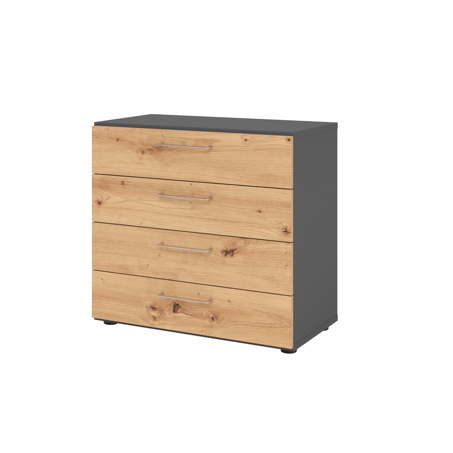 Hammerbacher Schubladenschrank V9 Advanced 800 x 748 x 417 mm (B x H x T) 4 Schubladen Spanplatten, folienummantelt Farbe der Front: asteiche Farbe des Korpus: graphit