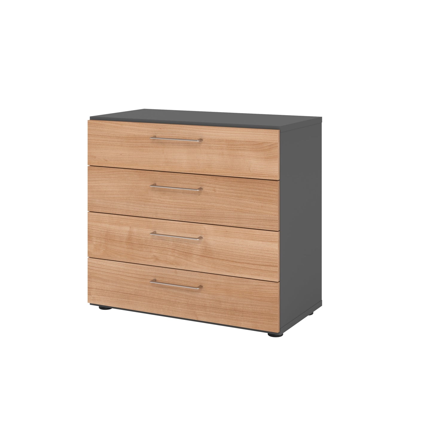 Hammerbacher Schubladenschrank V9 Advanced 800 x 748 x 417 mm (B x H x T) 4 Schubladen Spanplatten, folienummantelt Farbe der Front: nussbaum Farbe des Korpus: graphit