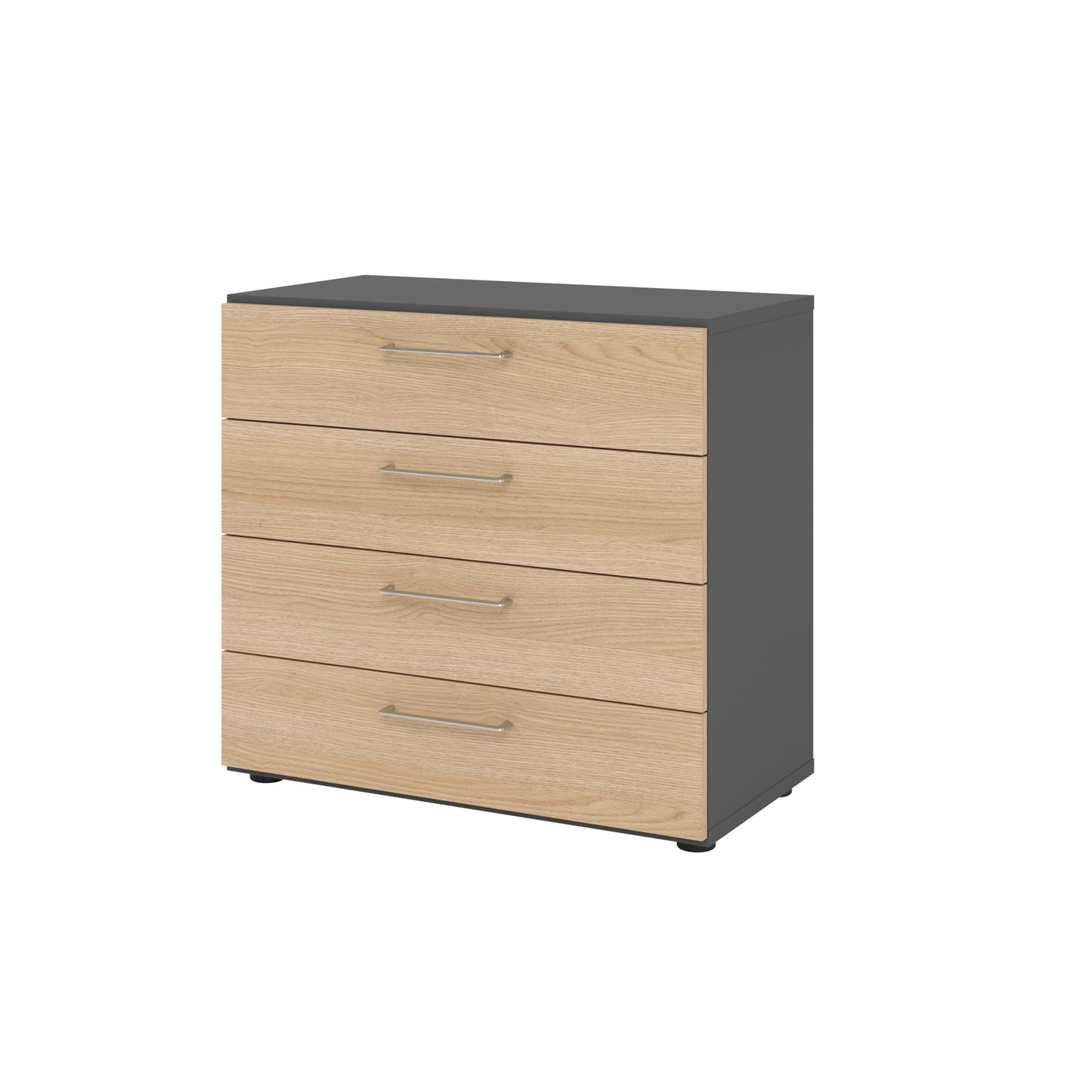 Hammerbacher Schubladenschrank V9 Advanced 800 x 748 x 417 mm (B x H x T) 4 Schubladen Spanplatten, folienummantelt Farbe der Front: eiche Farbe des Korpus: graphit