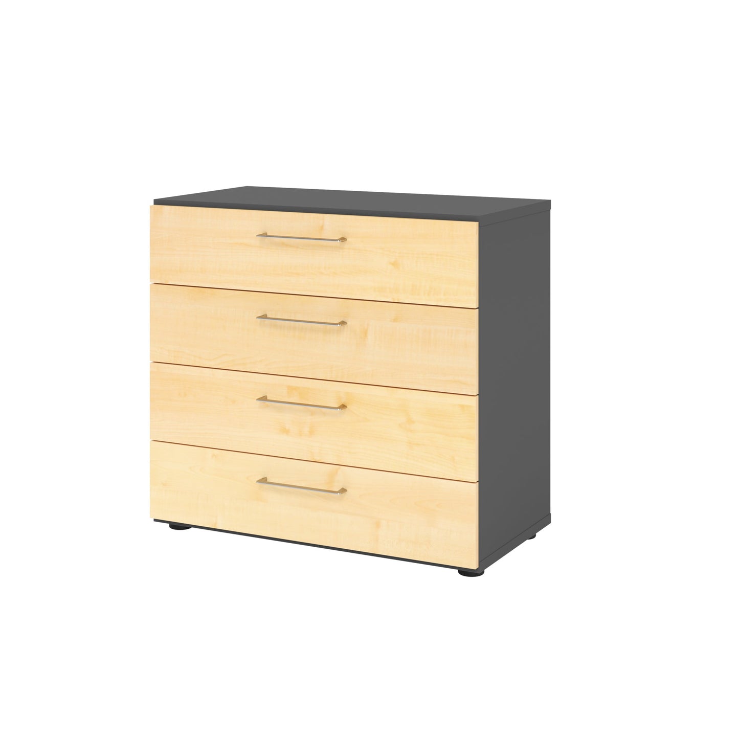 Hammerbacher Schubladenschrank V9 Advanced 800 x 748 x 417 mm (B x H x T) 4 Schubladen Spanplatten, folienummantelt Farbe der Front: ahorn Farbe des Korpus: graphit