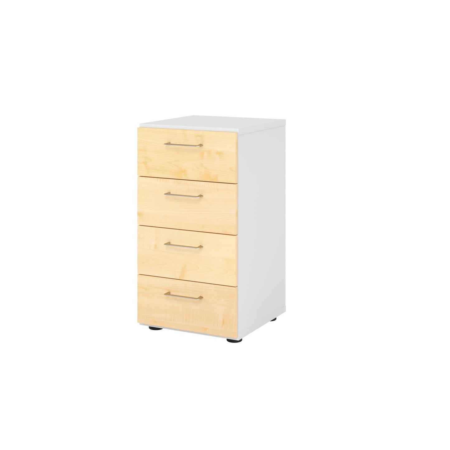 Hammerbacher Schubladenschrank V9 Advanced 400 x 748 x 417 mm (B x H x T) 4 Schubladen Spanplatten, folienummantelt Farbe der Front: weiß Farbe des Korpus: ahorn