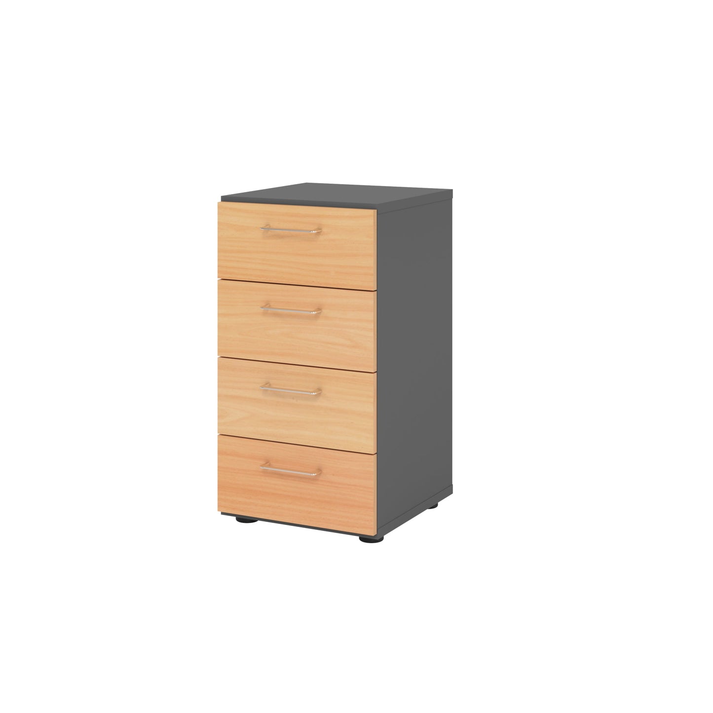 Hammerbacher Schubladenschrank V9 Advanced 400 x 748 x 417 mm (B x H x T) 4 Schubladen Spanplatten, folienummantelt Farbe der Front: graphit Farbe des Korpus: buche