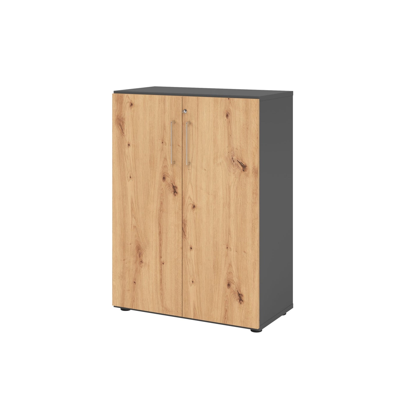 Hammerbacher Flügeltürenschrank V9 Advanced 800 x 1.100 x 417 mm (B x H xT) Spanplatten, folienummantelt Farbe der Front: asteiche Farbe des Korpus: graphit