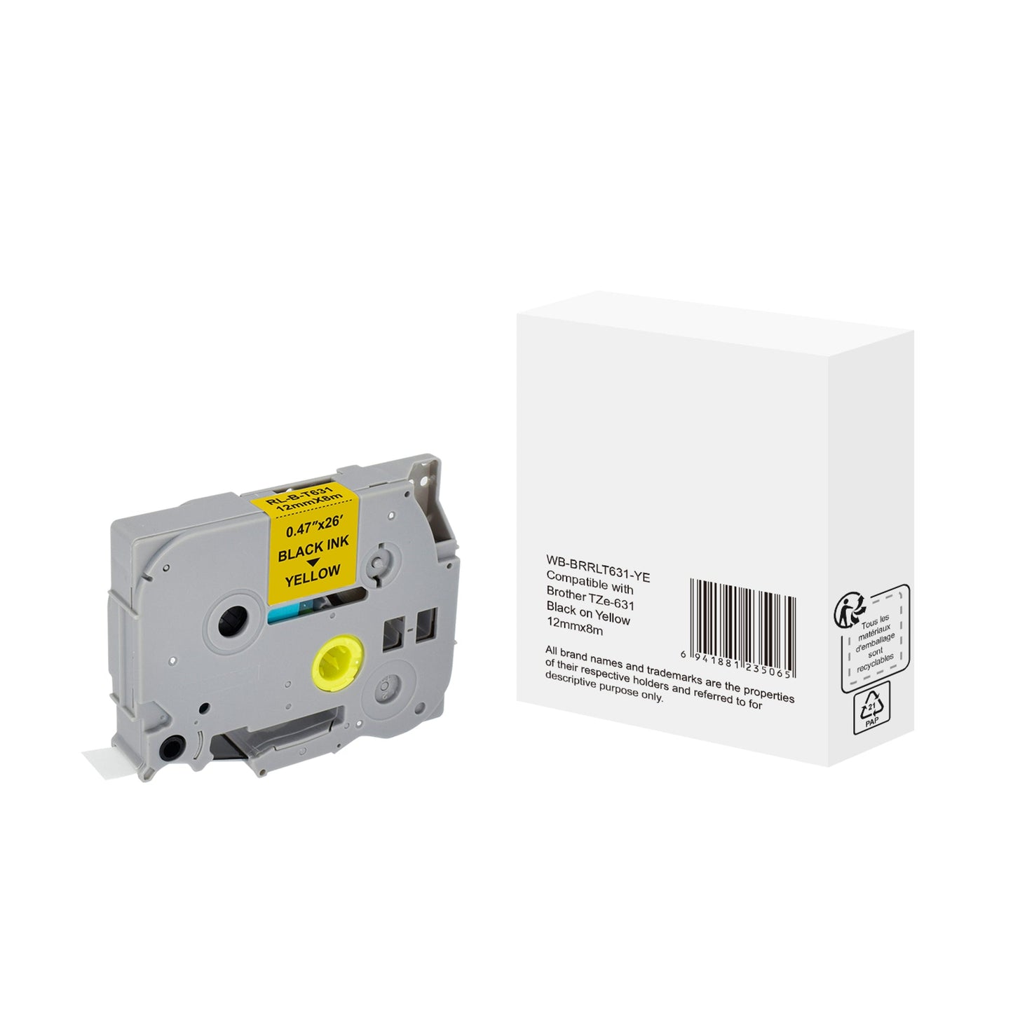 Schriftbandkassette Brother TZe-631 12 mm x 8 m (B x L) gelb schwarz
