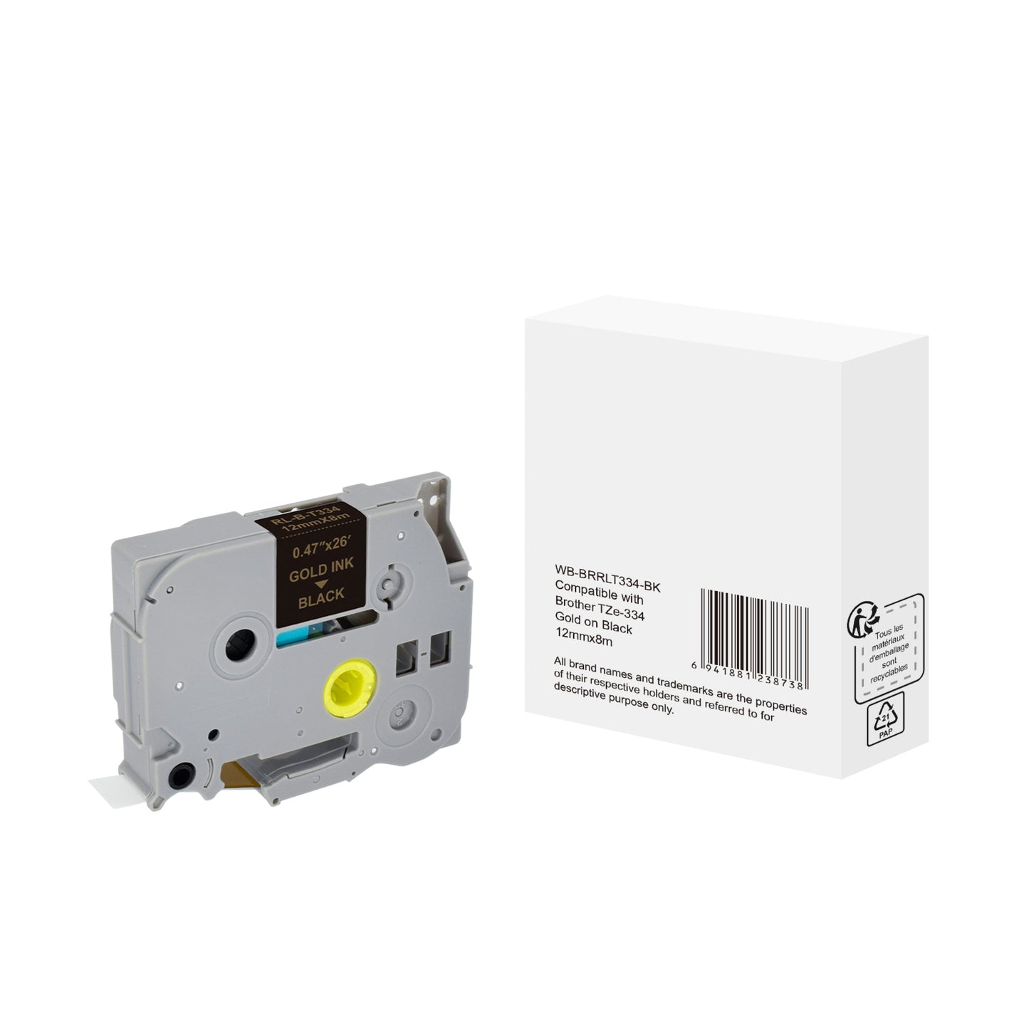Schriftbandkassette Brother TZe-334 12 mm x 8 m (B x L) schwarz gold