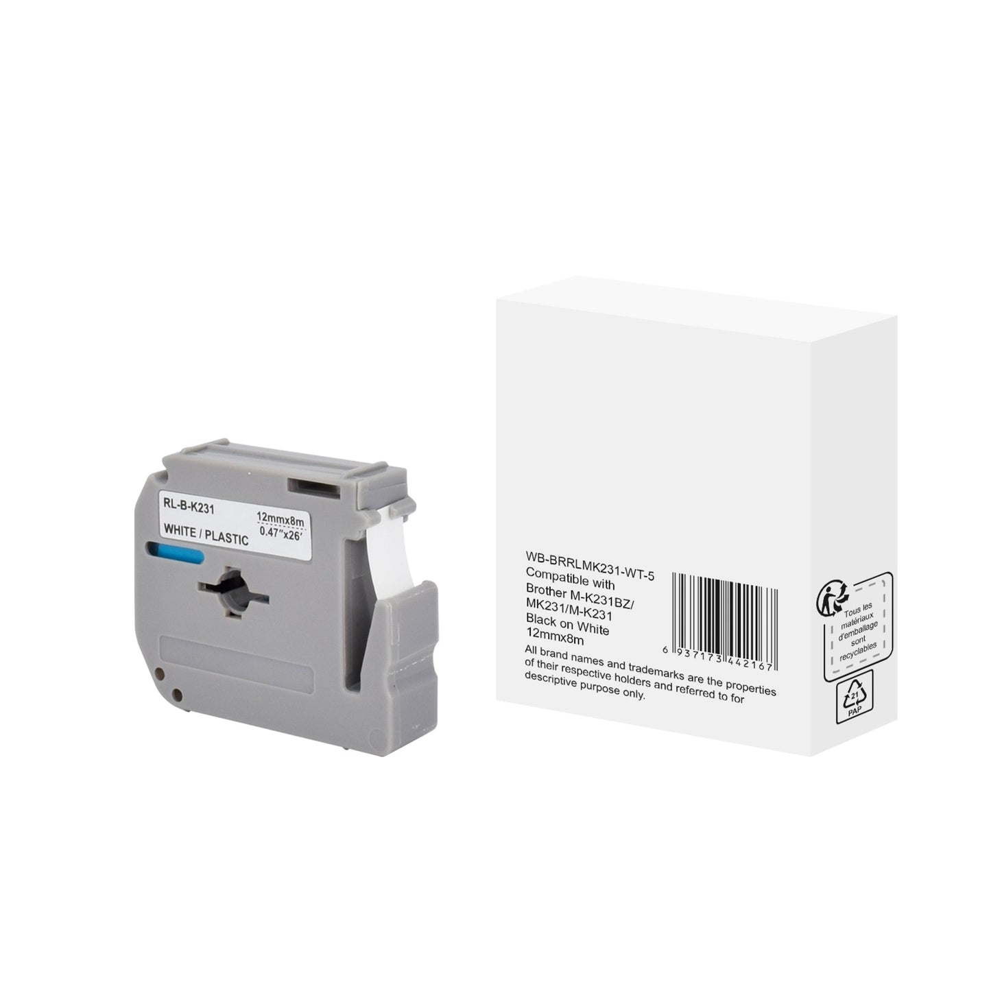 Schriftbandkassette Brother M-K231 12 mm x 8 m (B x L) weiß schwarz
