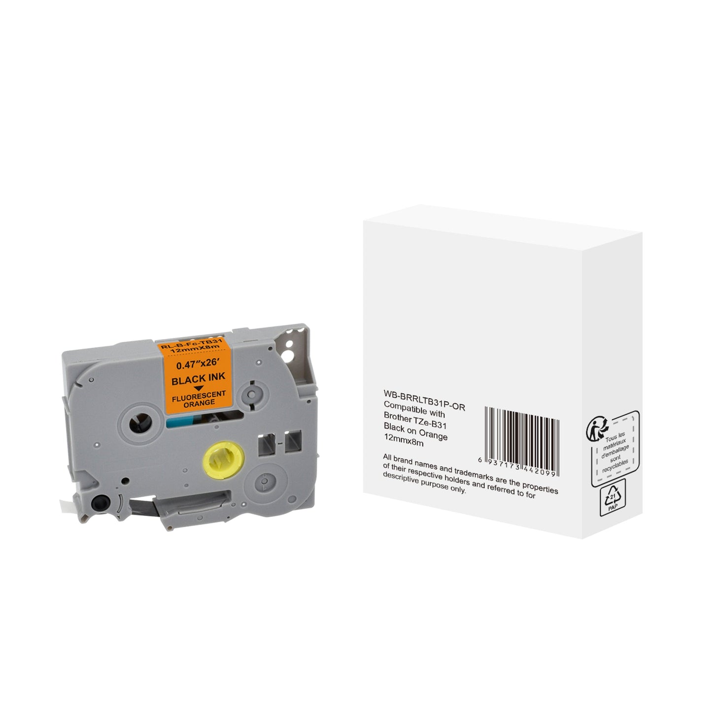 Schriftbandkassette Brother TZe-B31 12 mm x 5 m (B x L) signalorange schwarz