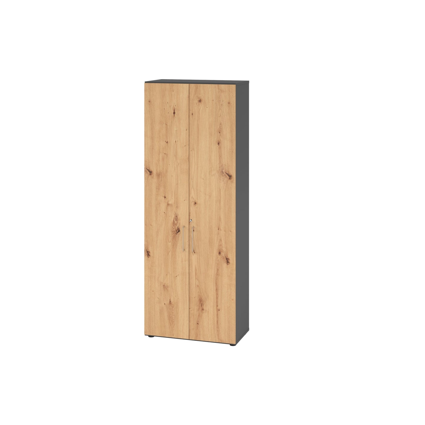 Hammerbacher Flügeltürenschrank V9 Advanced 800 x 2.156 x 417 mm (B x H x T) Spanplatten, folienummantelt Farbe der Front: asteiche Farbe des Korpus: graphit