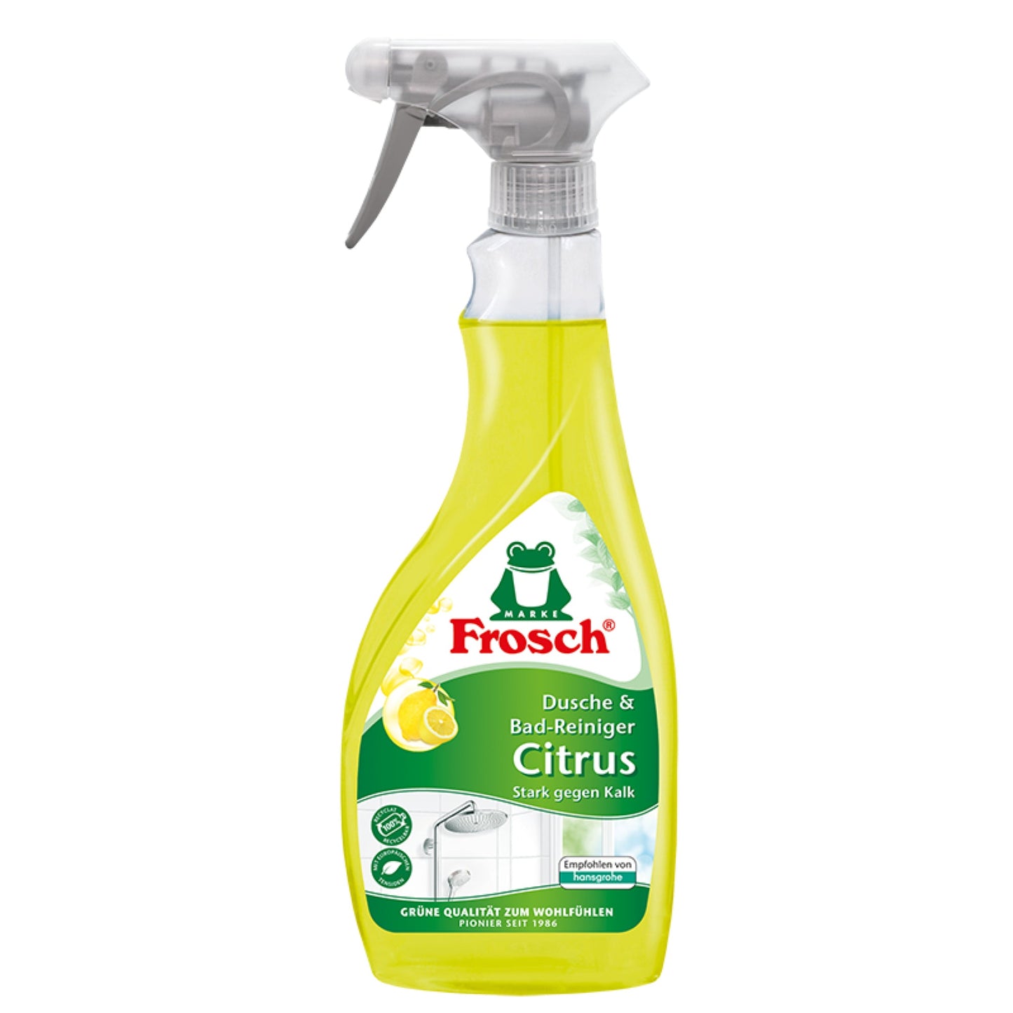 Frosch Badreiniger Citrus dermatologisch getestet biologisch abbaubar frei von Mikroplastik pH-Wert: 2,4 Sprühflasche Kunststoff, recycelt recycelbar 0,5l