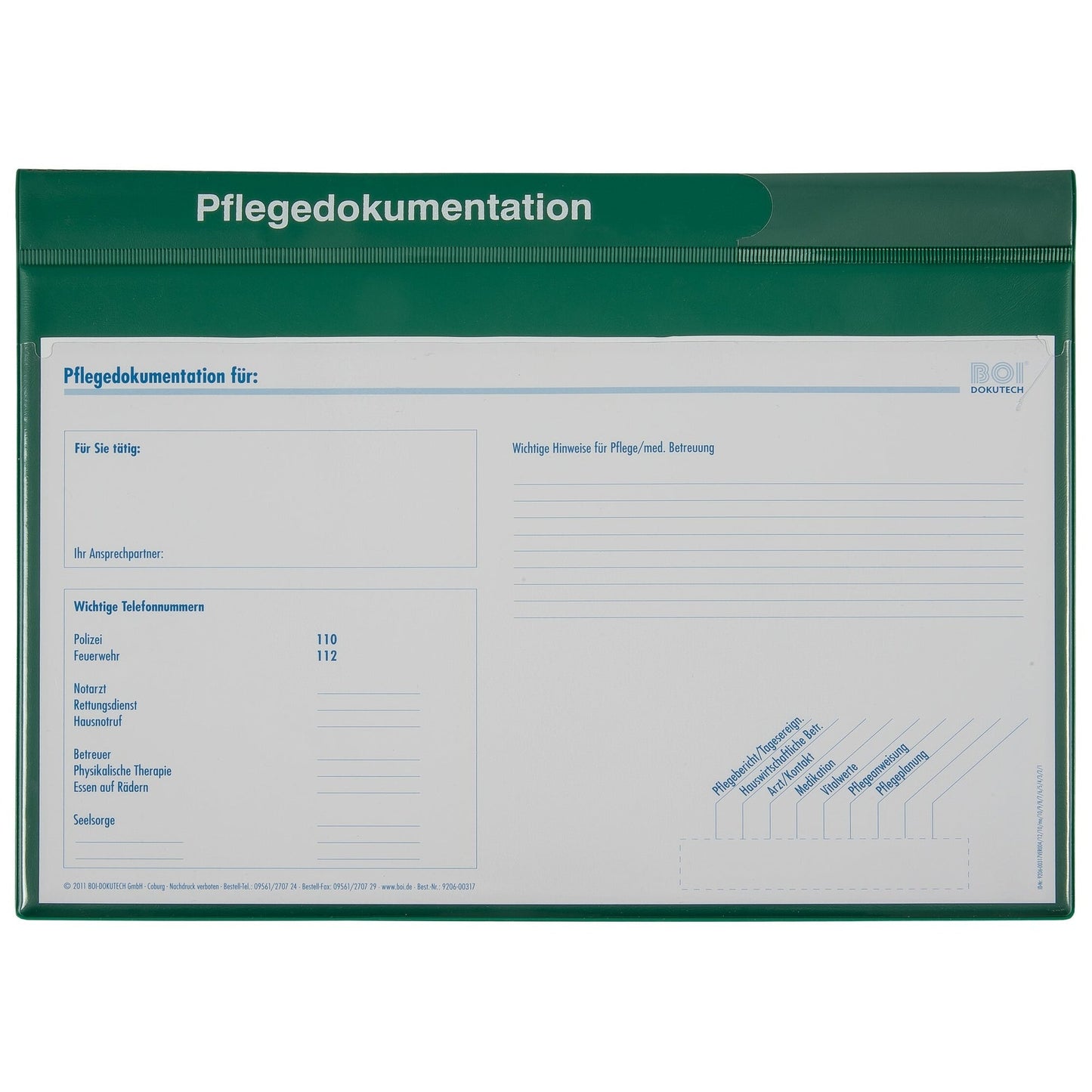 BOI Patienten-Dokumentationsmappe system-line Pflegedokumentation ambulante Dienste DIN A4 Kunststoff grün