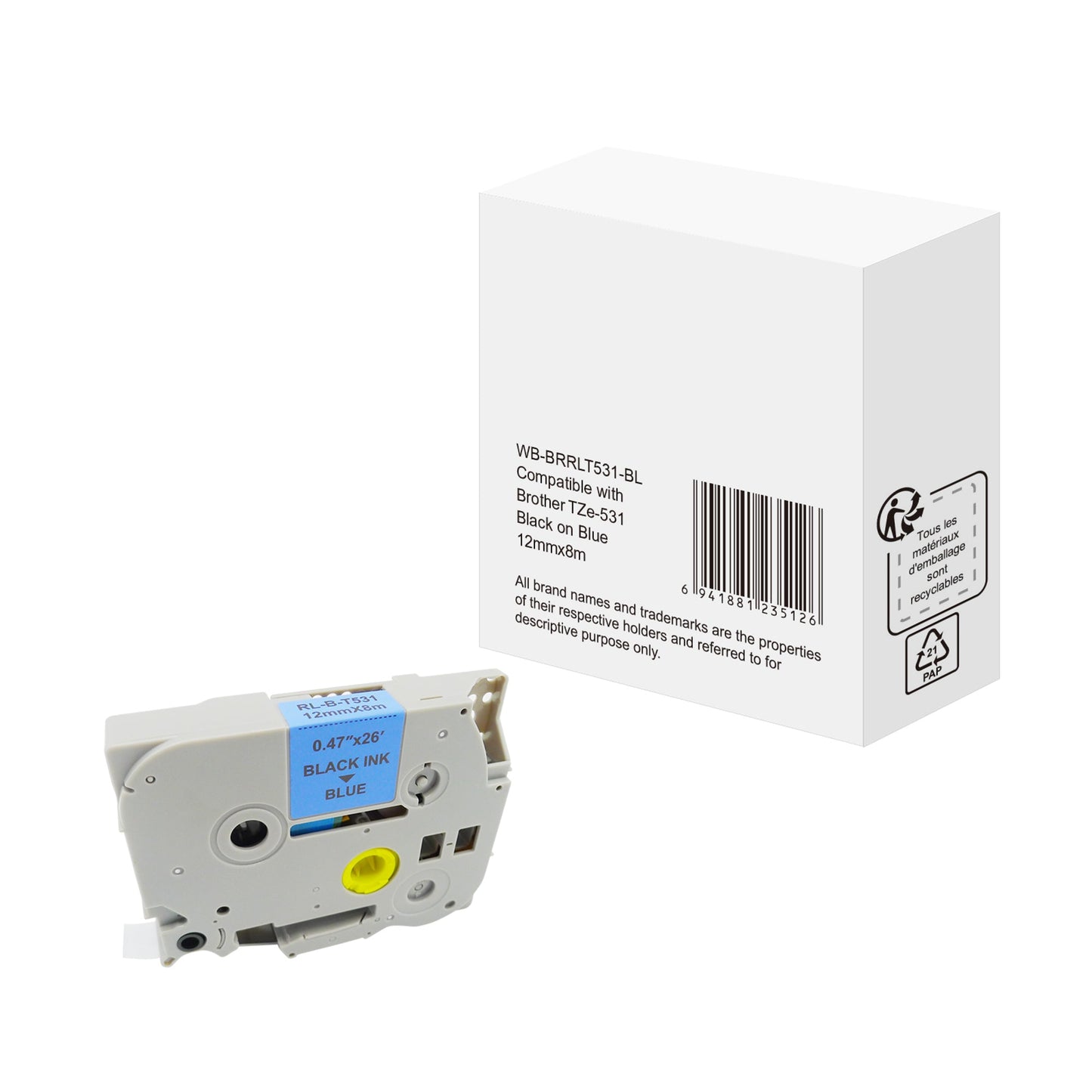 Schriftbandkassette Brother TZe-531 12 mm x 8 m (B x L) blau schwarz