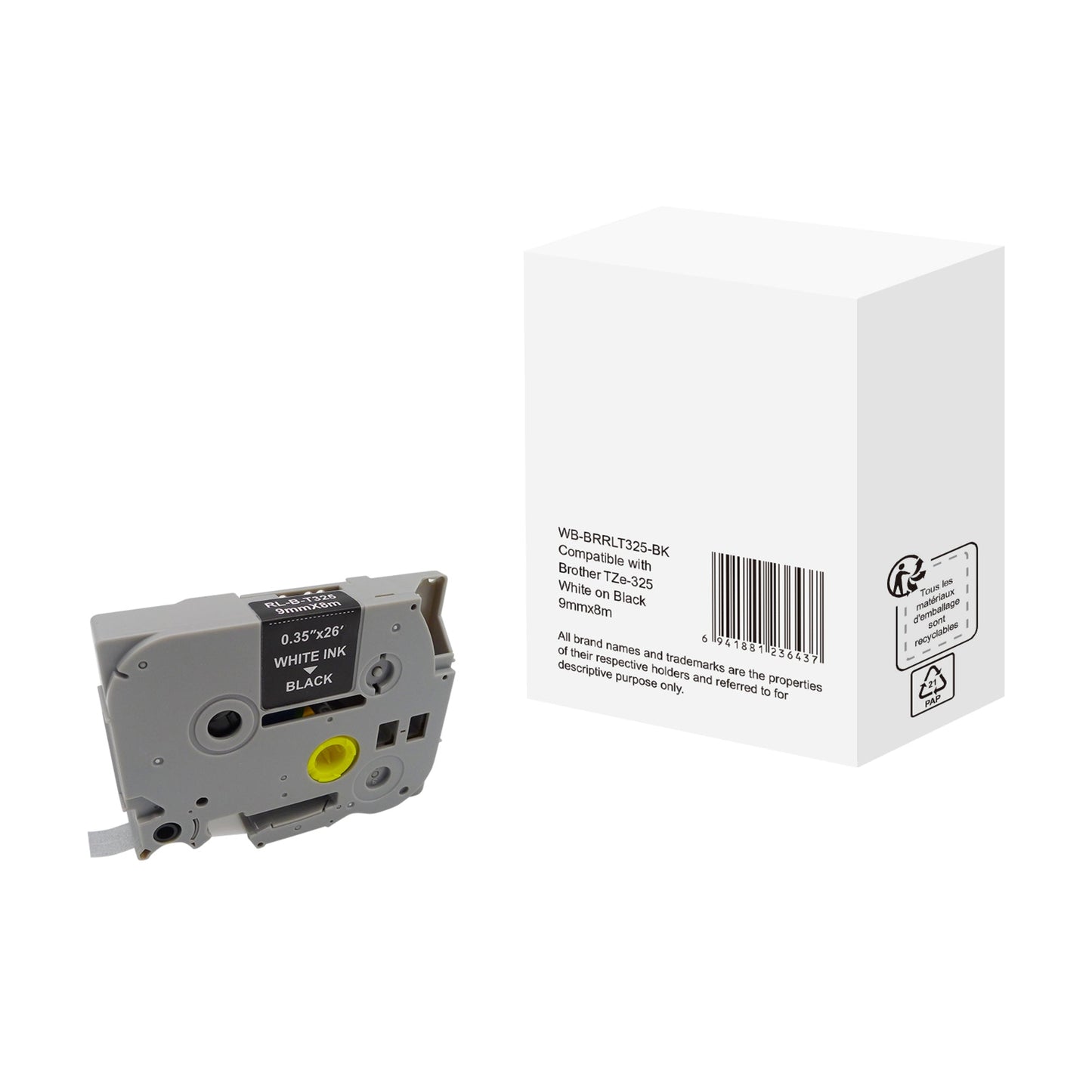 Schriftbandkassette Brother TZe-325 9 mm x 8 m (B x L) schwarz weiß