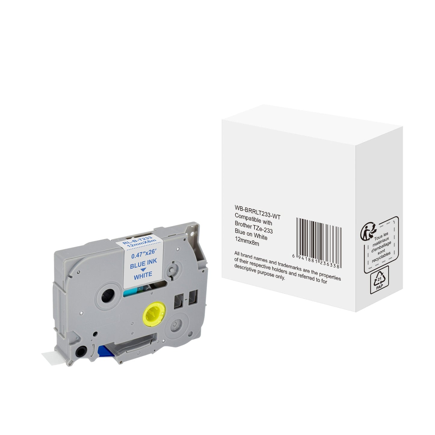 Schriftbandkassette Brother TZe-233 12 mm x 8 m (B x L) weiß blau