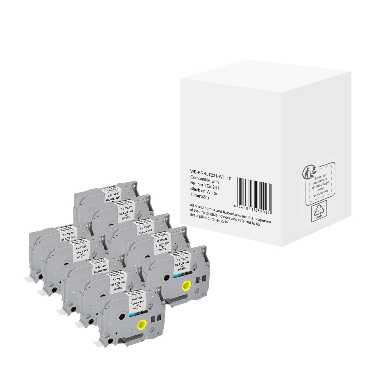 Schriftbandkassette Brother TZe-231 12 mm x 8 m (B x L) weiß schwarz 10 St./Pack.