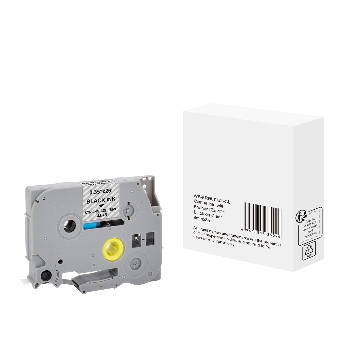 Schriftbandkassette Brother TZe-121 9 mm x 8 m (B x L) transparent schwarz