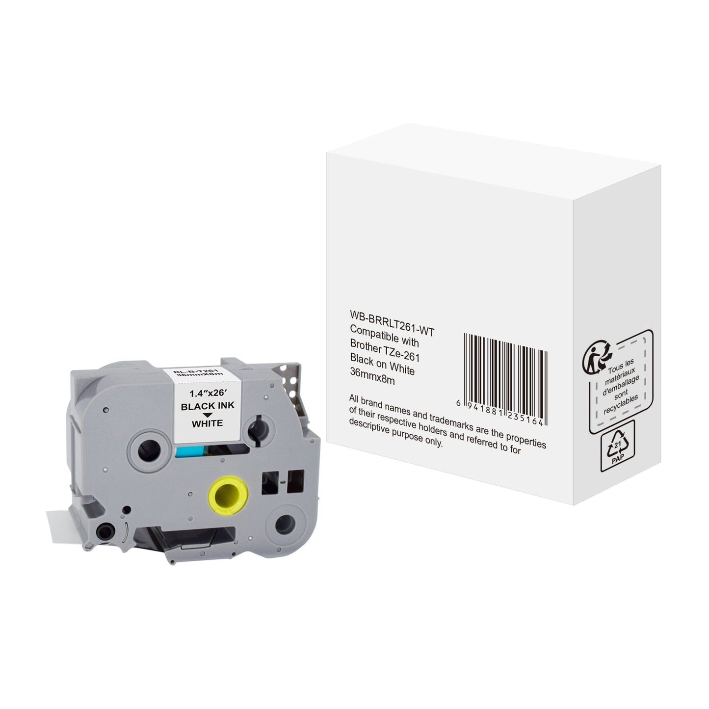 Schriftbandkassette Brother TZe-261 36 mm x 8 m (B x L) weiß schwarz