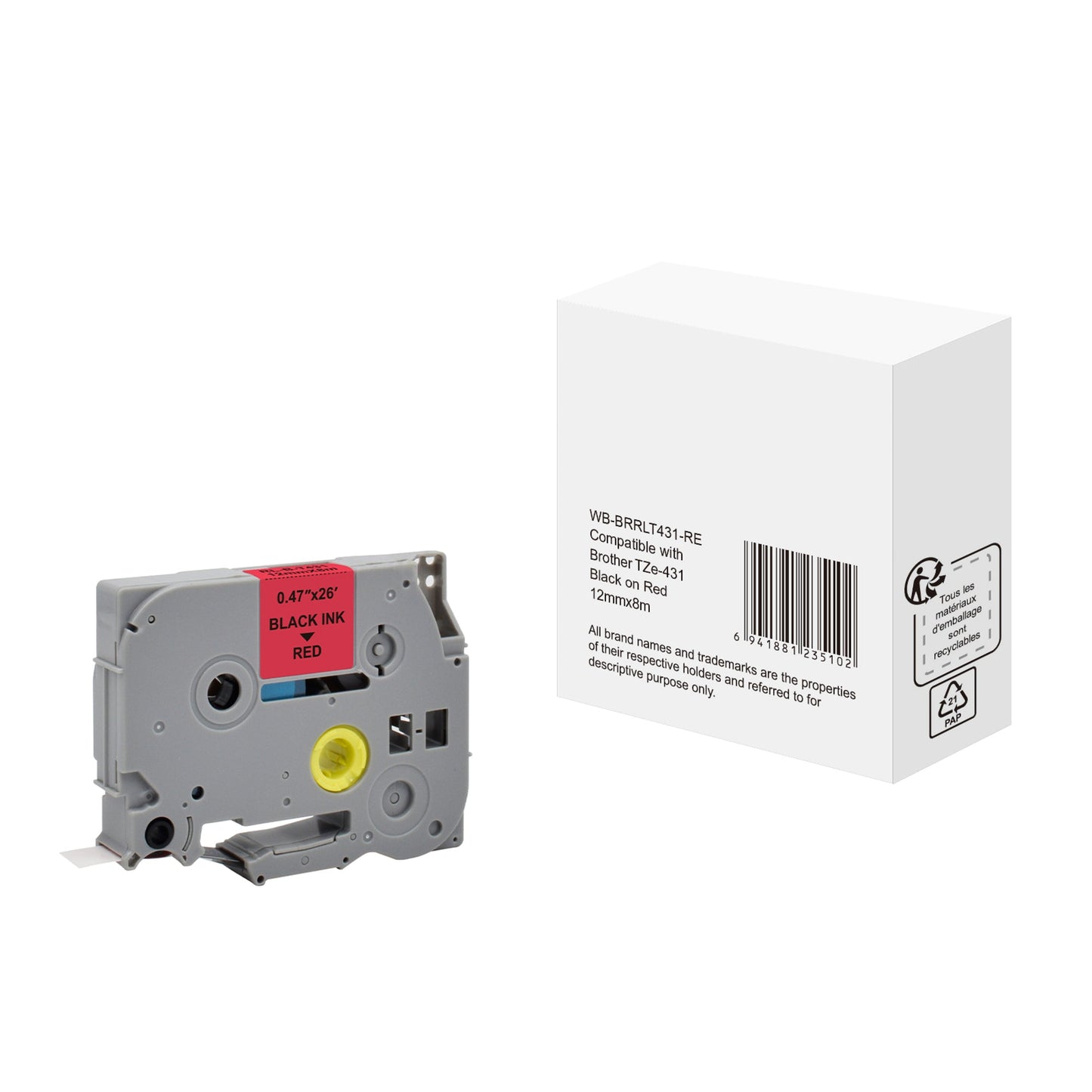Schriftbandkassette Brother TZe-431 12 mm x 8 m (B x L) rot schwarz