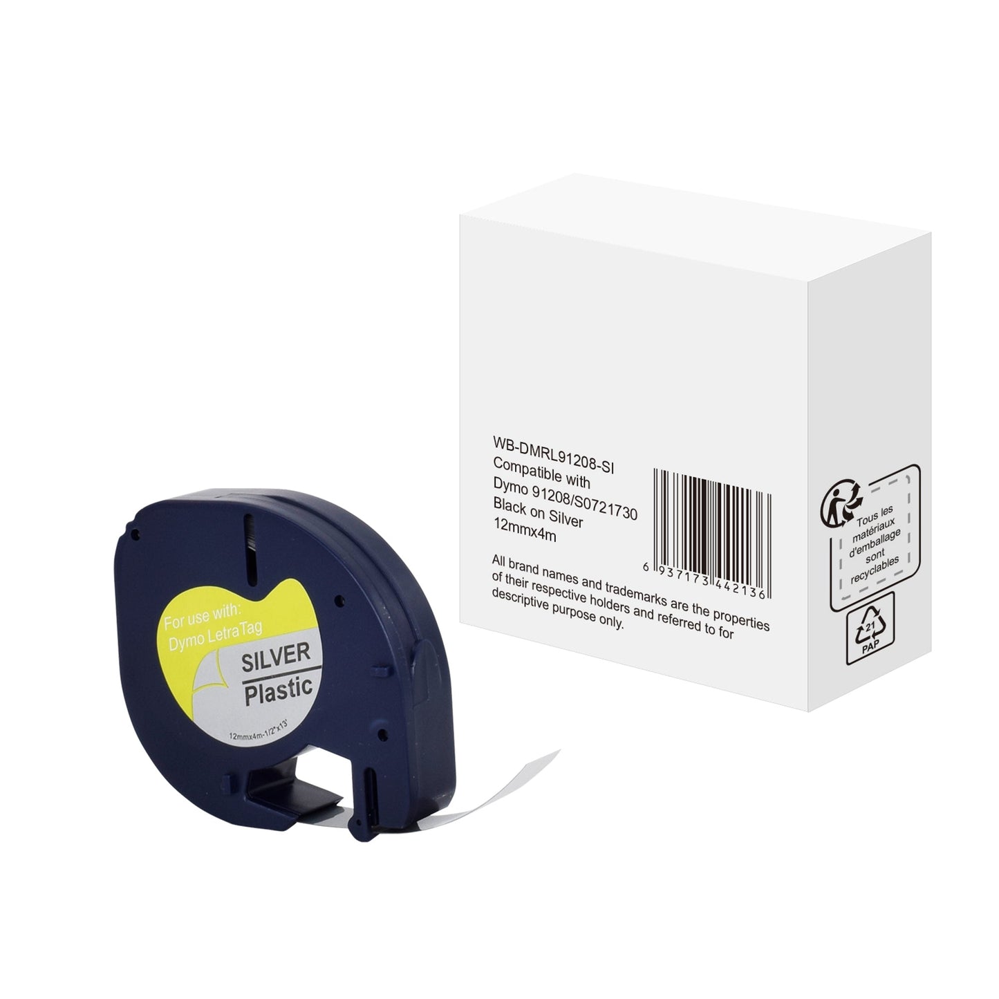 Schriftbandkassette Dymo S0721730 12 mm x 4 m (B x L) silber metallic schwarz