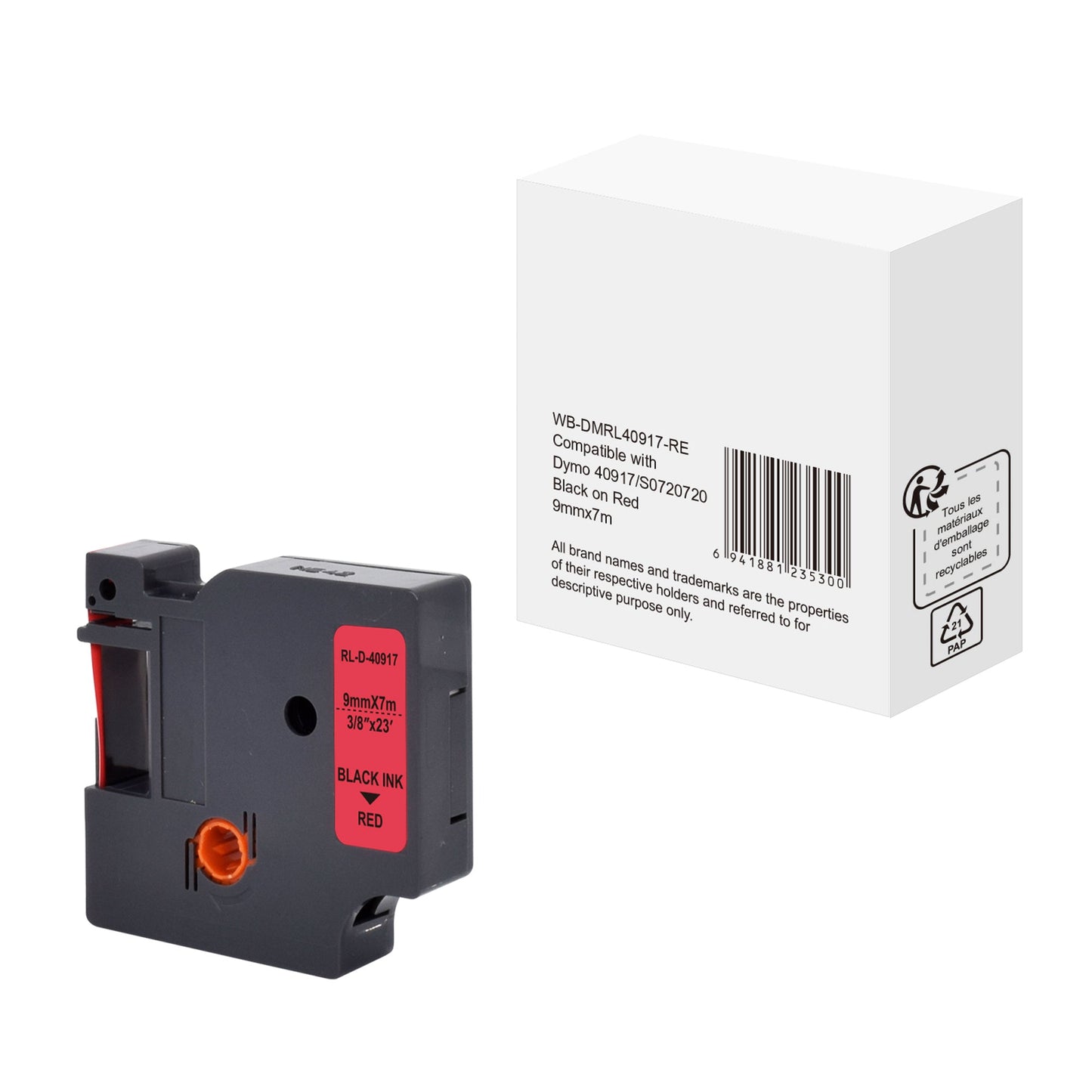 Schriftbandkassette DYMO S0720720 9 mm x 7 m (B x L) rot schwarz