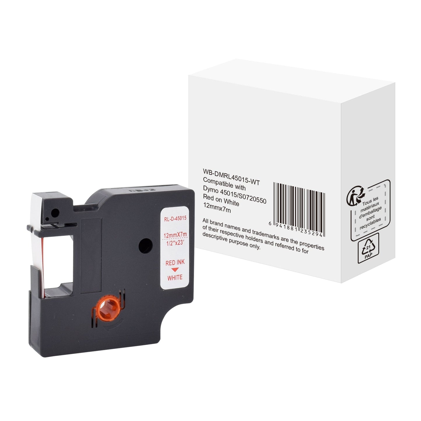 Schriftbandkassette DYMO S0720550 12 mm x 7 m (B x L) weiß rot