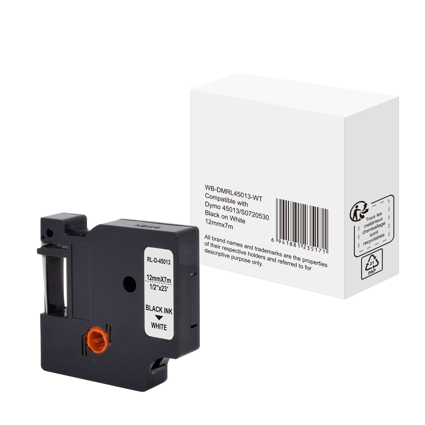Schriftbandkassette DYMO S0720530 12 mm x 7 m (B x L) weiß schwarz