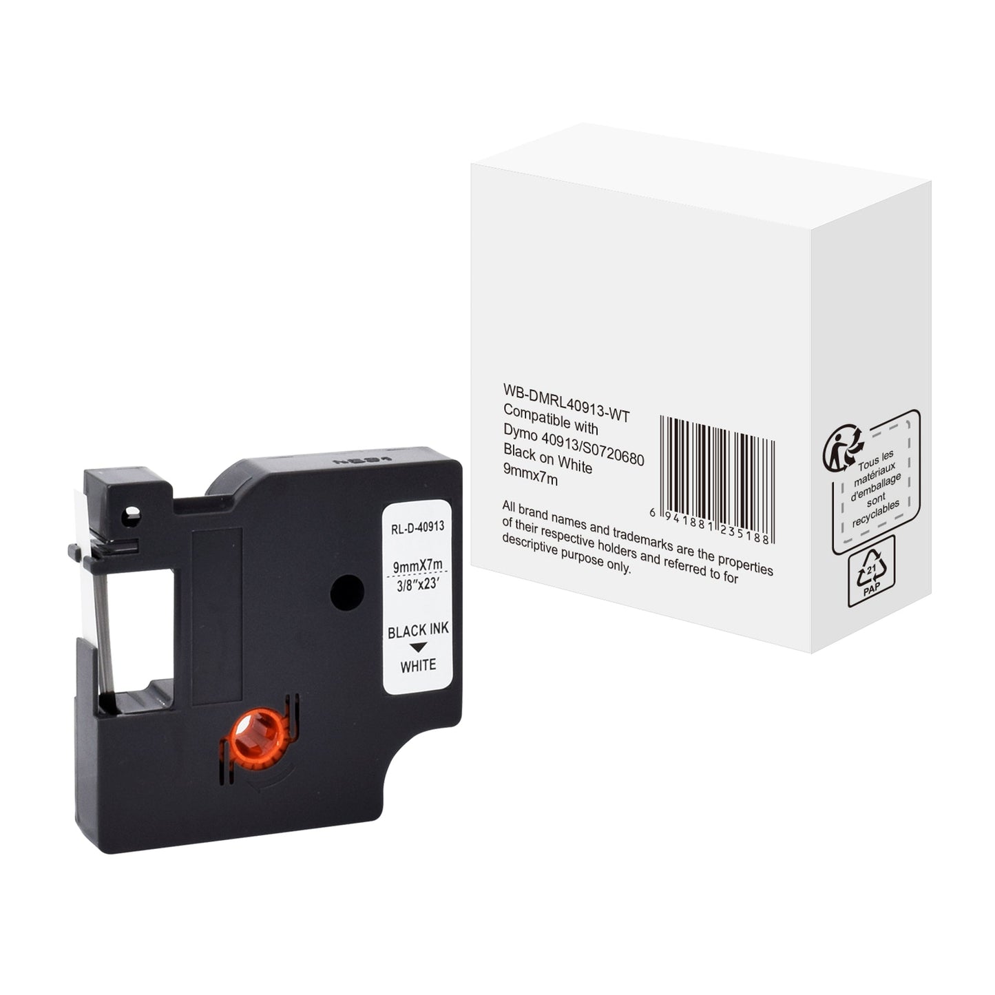 Schriftbandkassette DYMO S0720680 9 mm x 7 m (B x L) weiß schwarz