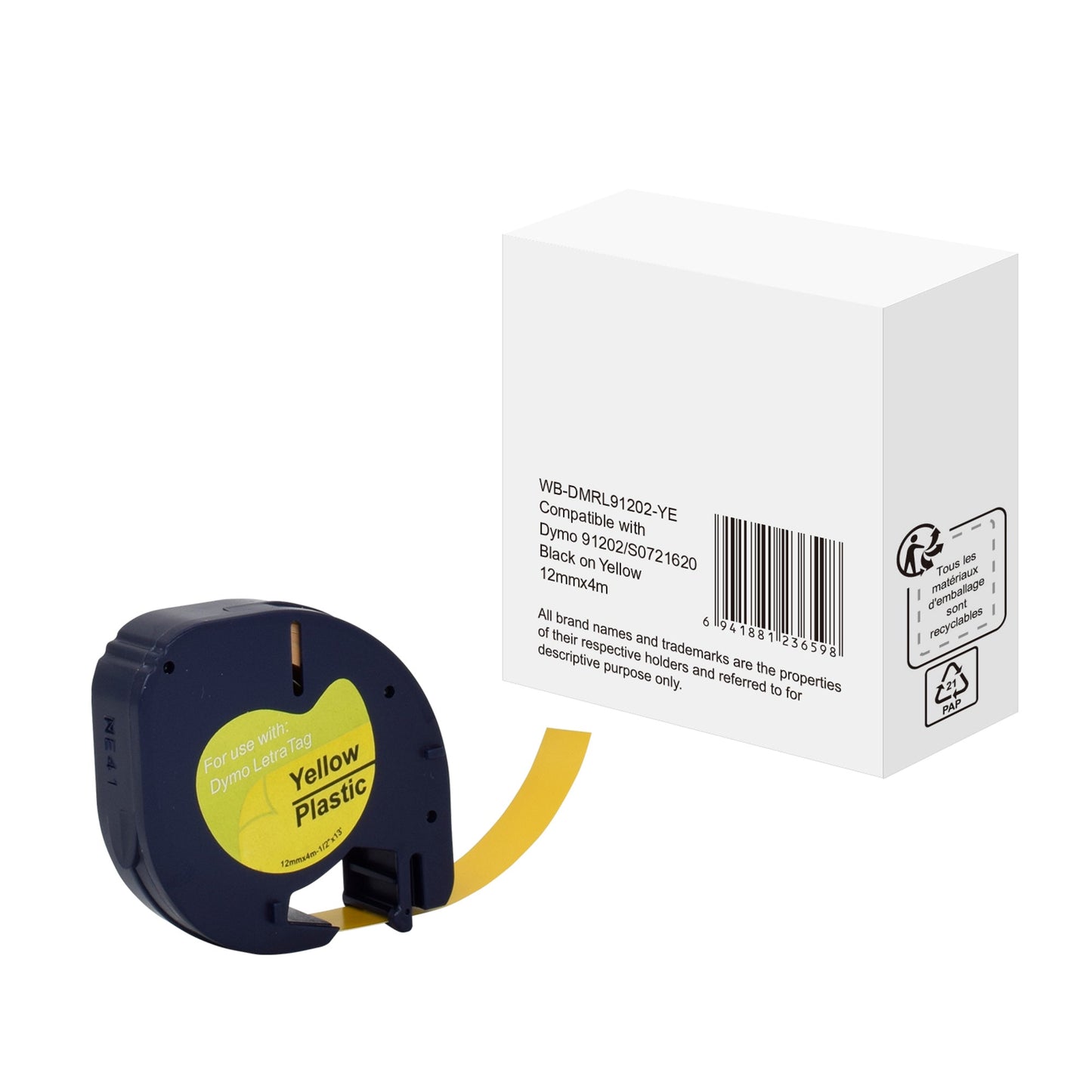 Schriftbandkassette DYMO S0721620 12 mm x 4 m (B x L) gelb schwarz