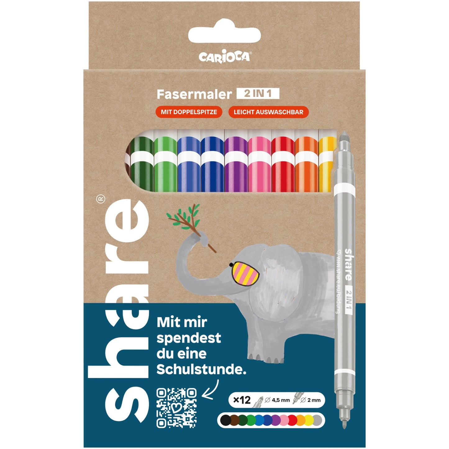 share Doppelfasermaler made by Carioca 2 und 4,5mm farbig sortiert 12 St./Pack.