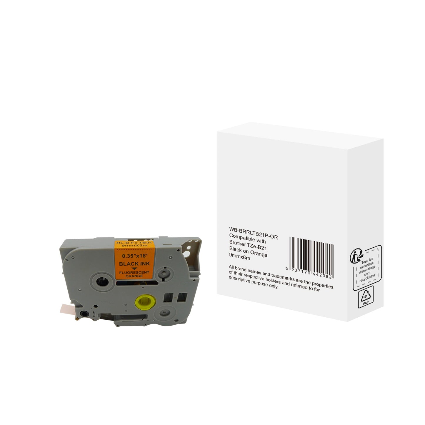 Schriftbandkassette Brother TZe-B21 9 mm x 8 m (B x L) orange schwarz
