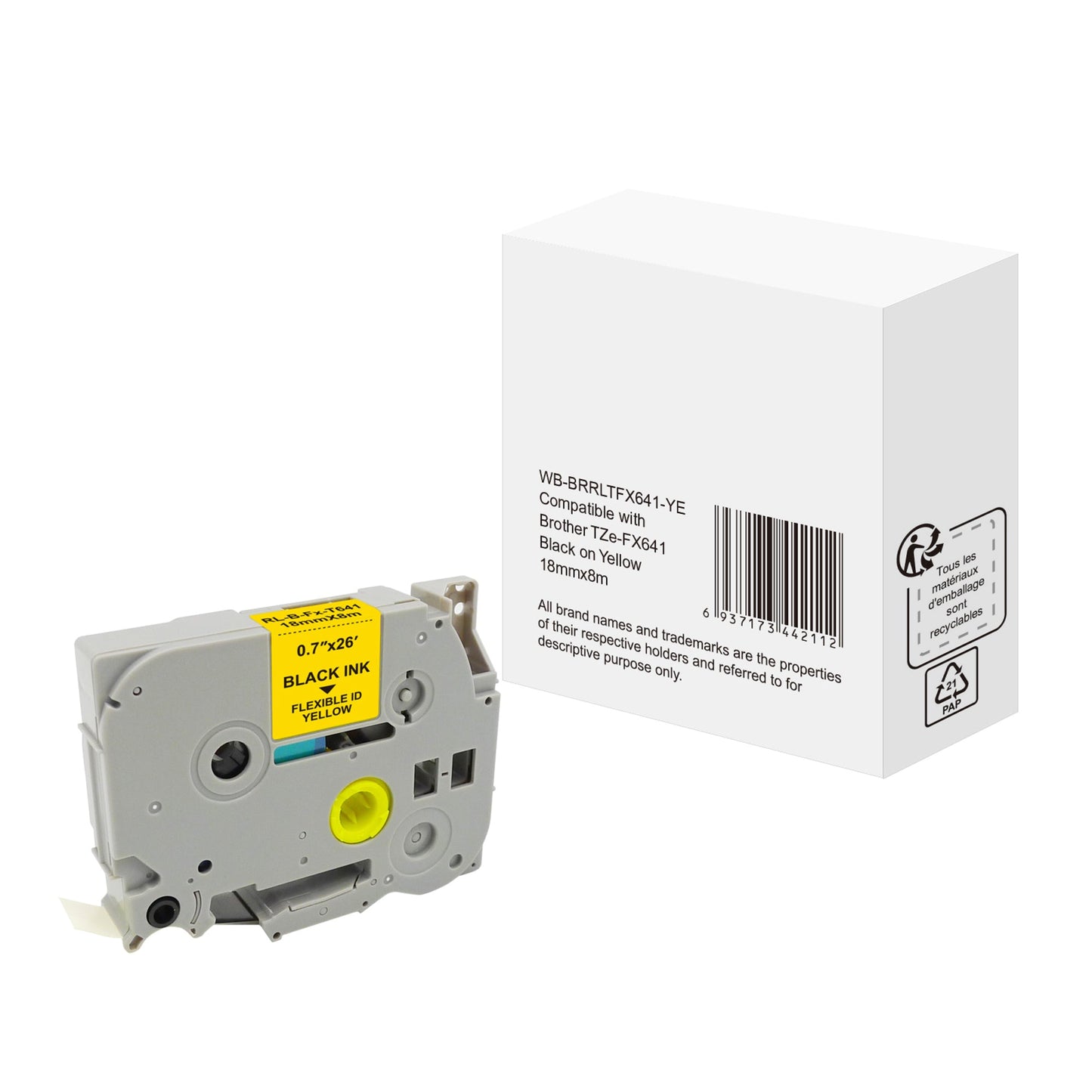 Schriftbandkassette Brother TZe-FX641 18 mm x 8 m (B x L) gelb schwarz
