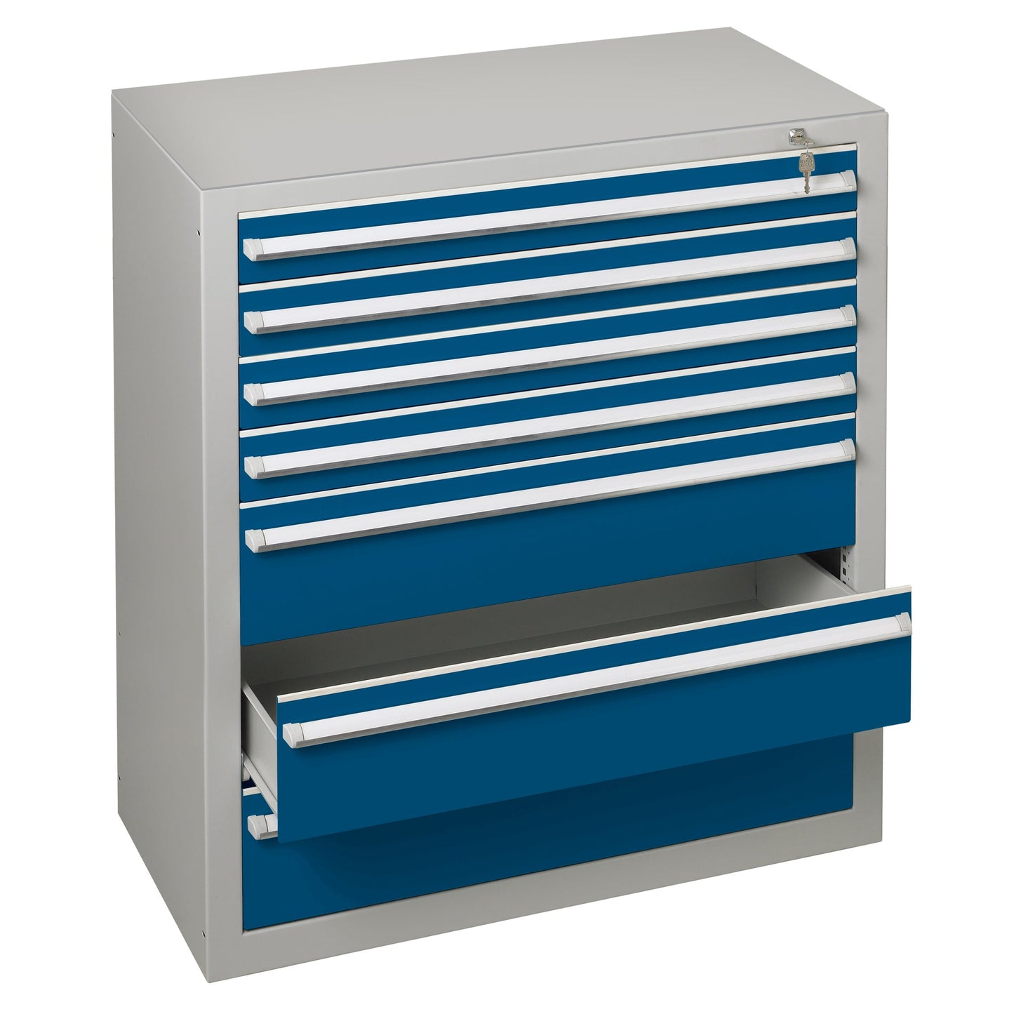 SCHULTE Schubladenschrank 1.000 x 1.100 x 500 mm (B x H x T) 7 Schubladen Stahl Farbe der Front: blau Farbe des Korpus: lichtgrau