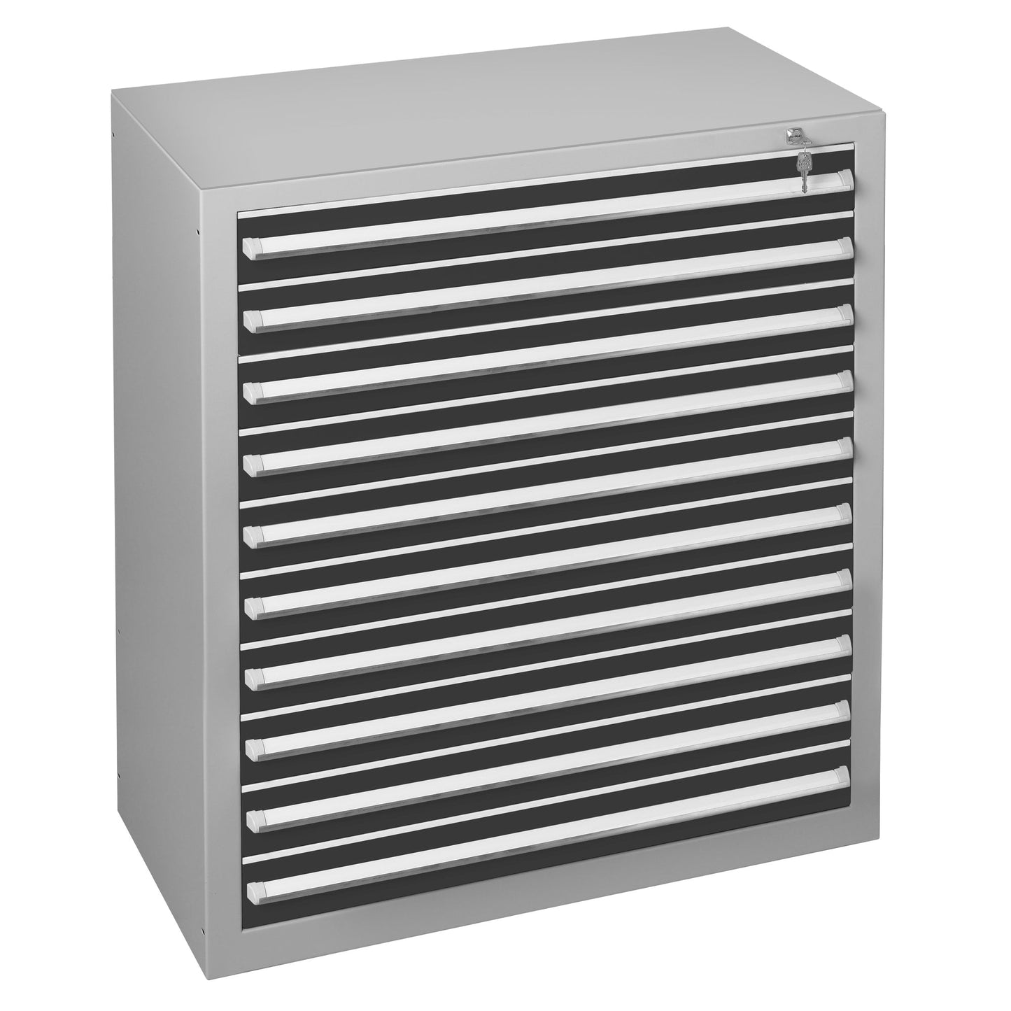 SCHULTE Schubladenschrank 1.000 x 1.100 x 500 mm (B x H x T) 10 Schubladen Stahl Farbe der Front: schwarz Farbe des Korpus: lichtgrau