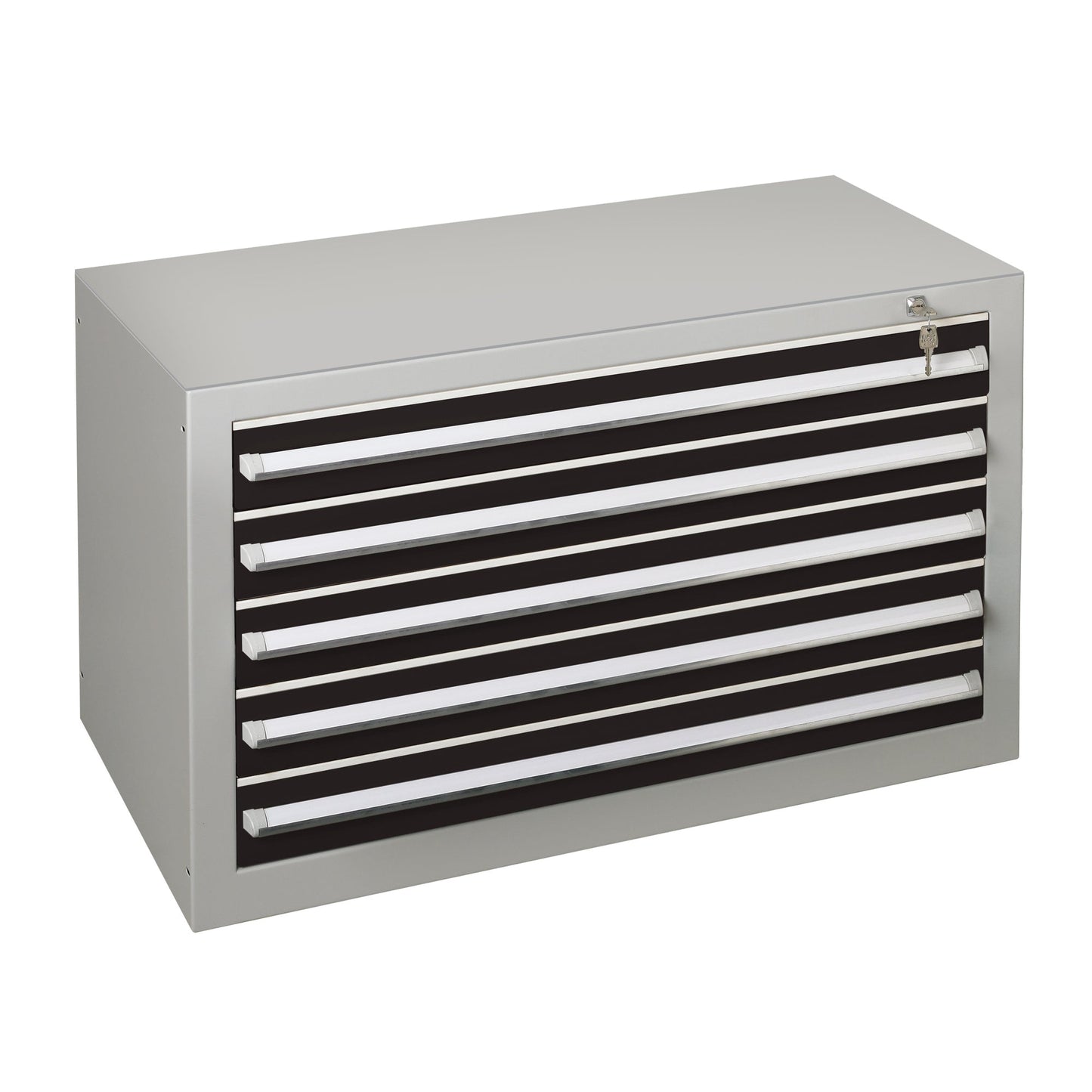 SCHULTE Schubladenschrank 1.000 x 600 x 500 mm (B x H x T) 5 Schubladen Stahl Farbe der Front: schwarz Farbe des Korpus: lichtgrau