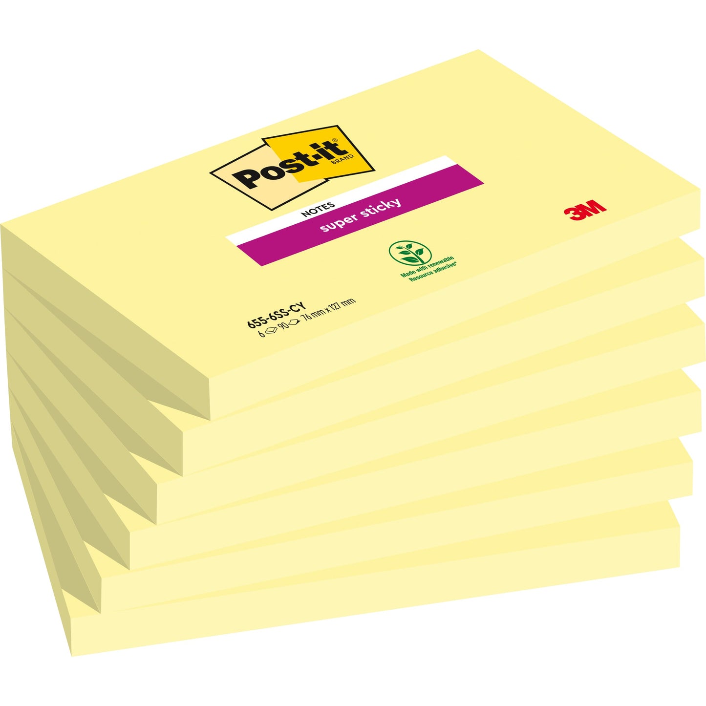 Post-it® Haftnotiz Super Sticky Notes 127 x 76 mm (B x H) gelb 90 Bl./Block 6 Block/Pack.