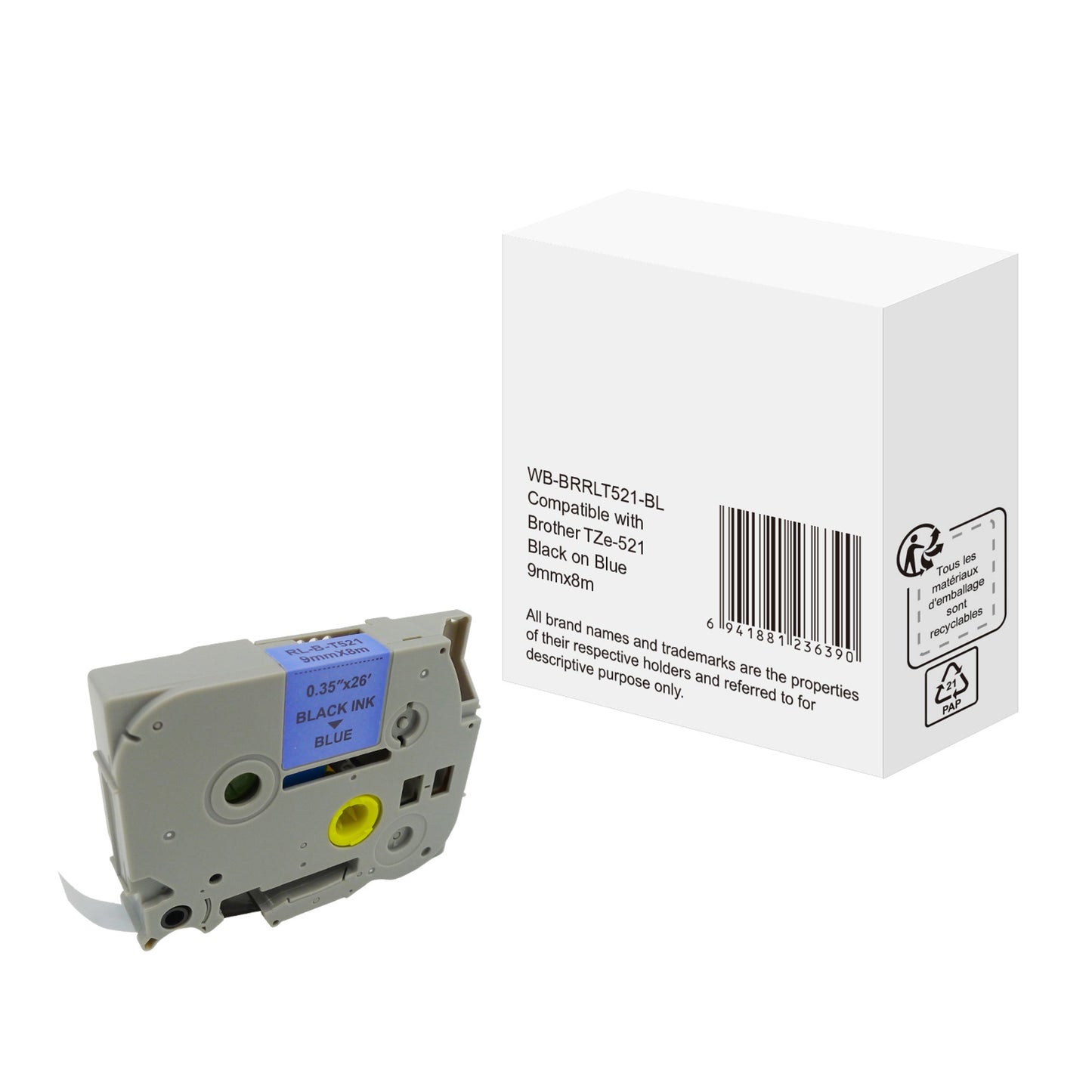 Schriftbandkassette Brother TZe-521 9 mm x 8 m (B x L) blau schwarz