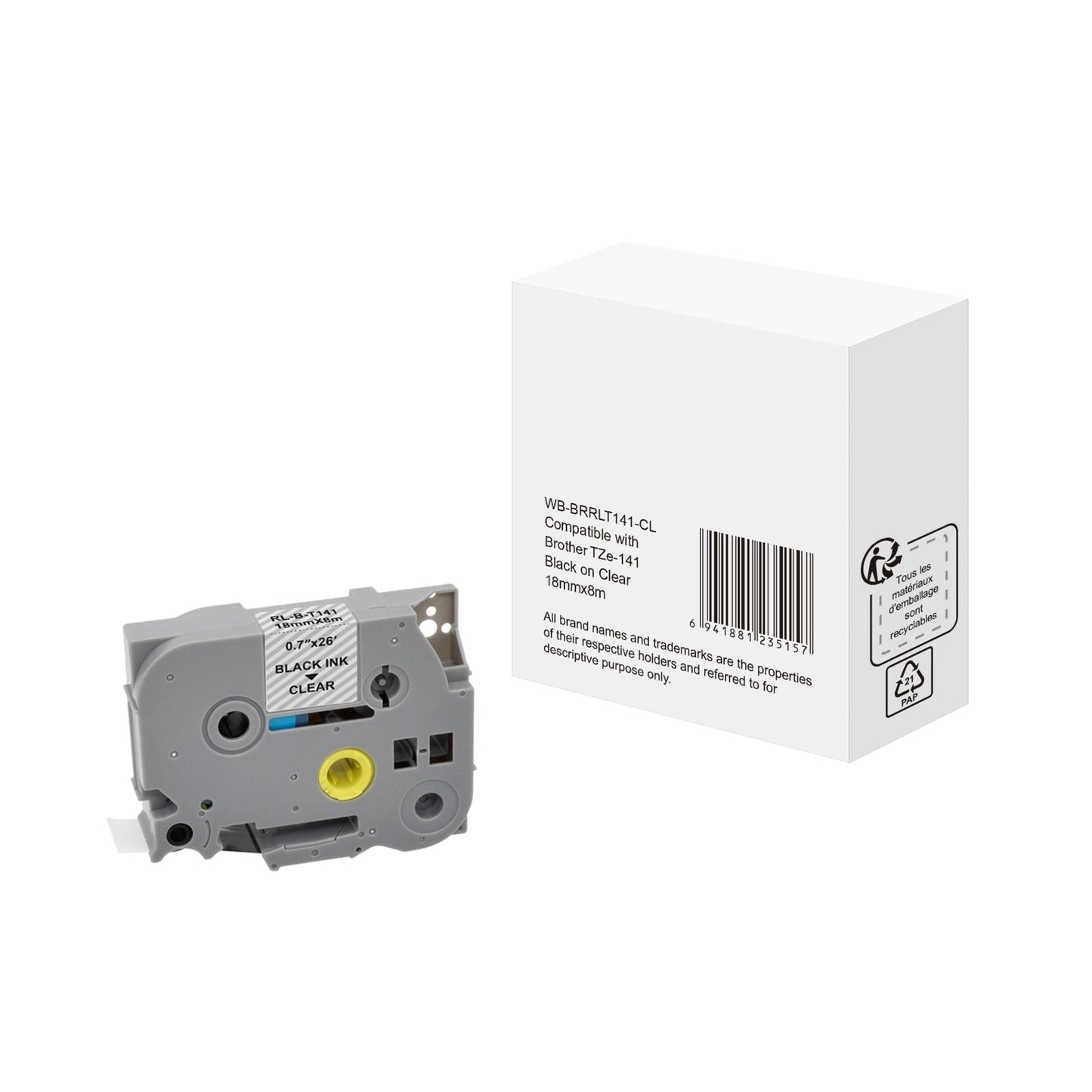Schriftbandkassette Brother TZe-141 18 mm x 8 m (B x L) transparent schwarz