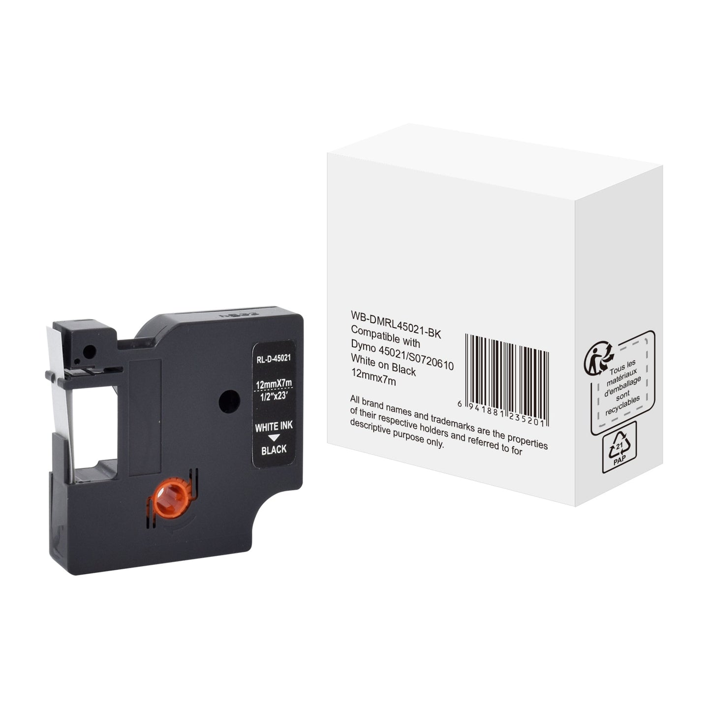 Schriftbandkassette DYMO S0720610 12 mm x 7 m (B x L) schwarz weiß