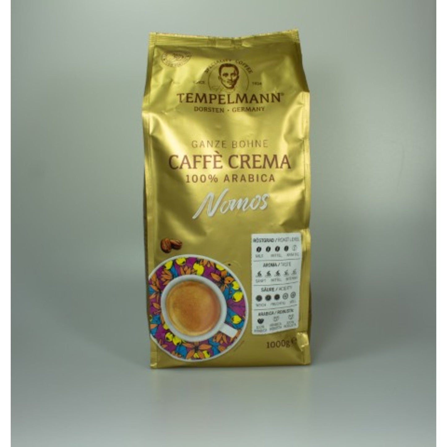 TEMPELMANN Kaffee Nomos Caffé Crema, 100 % Arabica ganze Bohne 500 g/Pack.