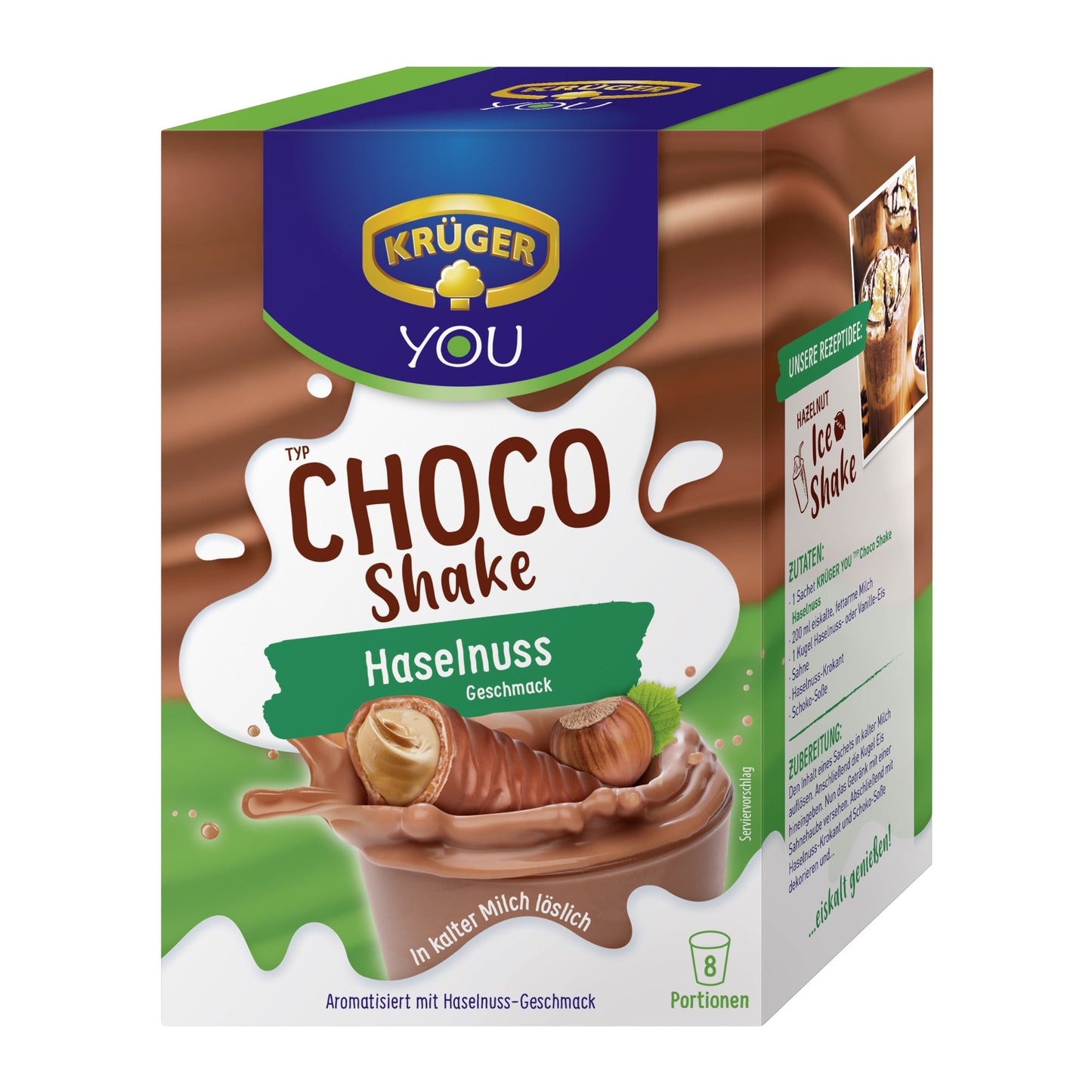 KRÜGER YOU Trinkschokolade Choco Shake Haselnuss 8 x 18 g/Pack.