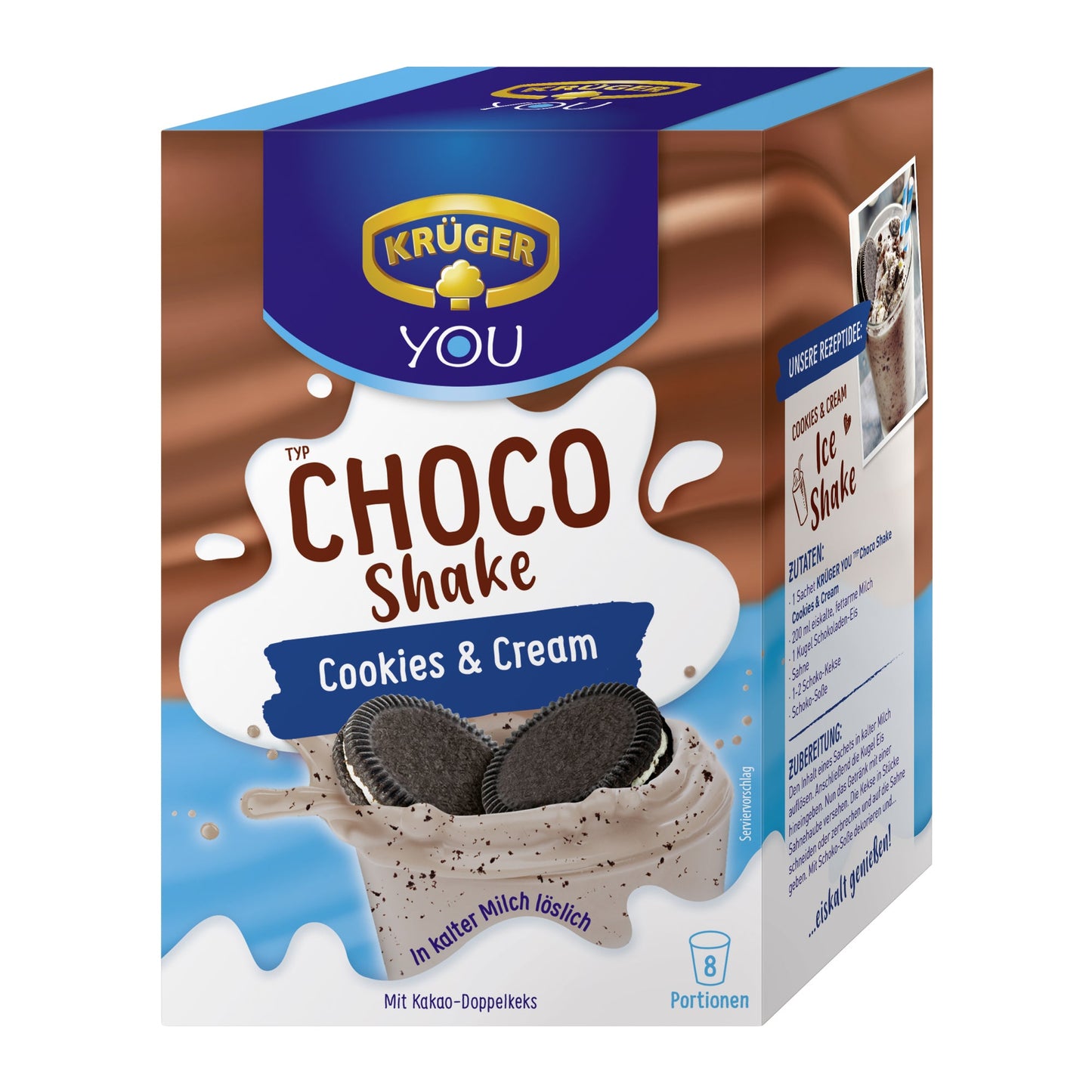 KRÜGER YOU Trinkschokolade Choco Shake Cookie Cream 8 x 18 g/Pack.