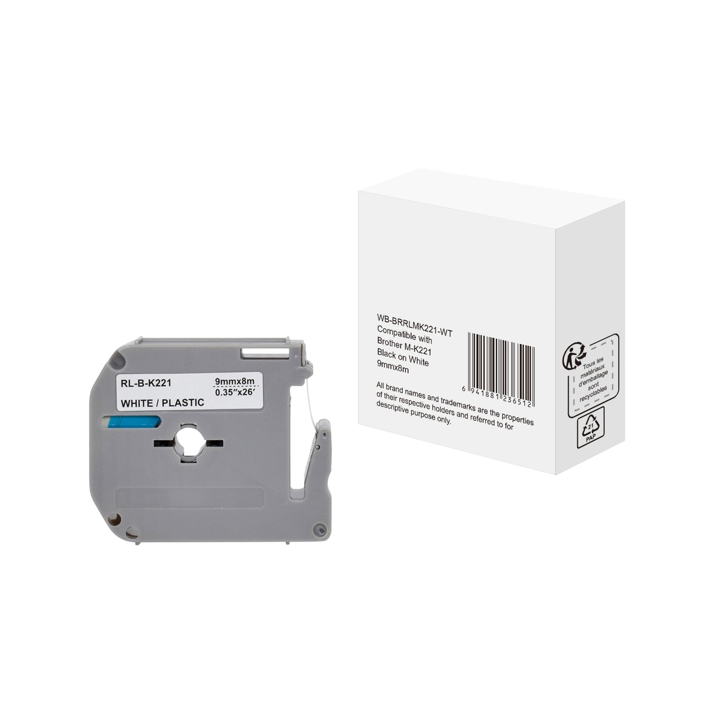 Schriftbandkassette Brother M-K221 9 mm x 8 m (B x L) weiß schwarz
