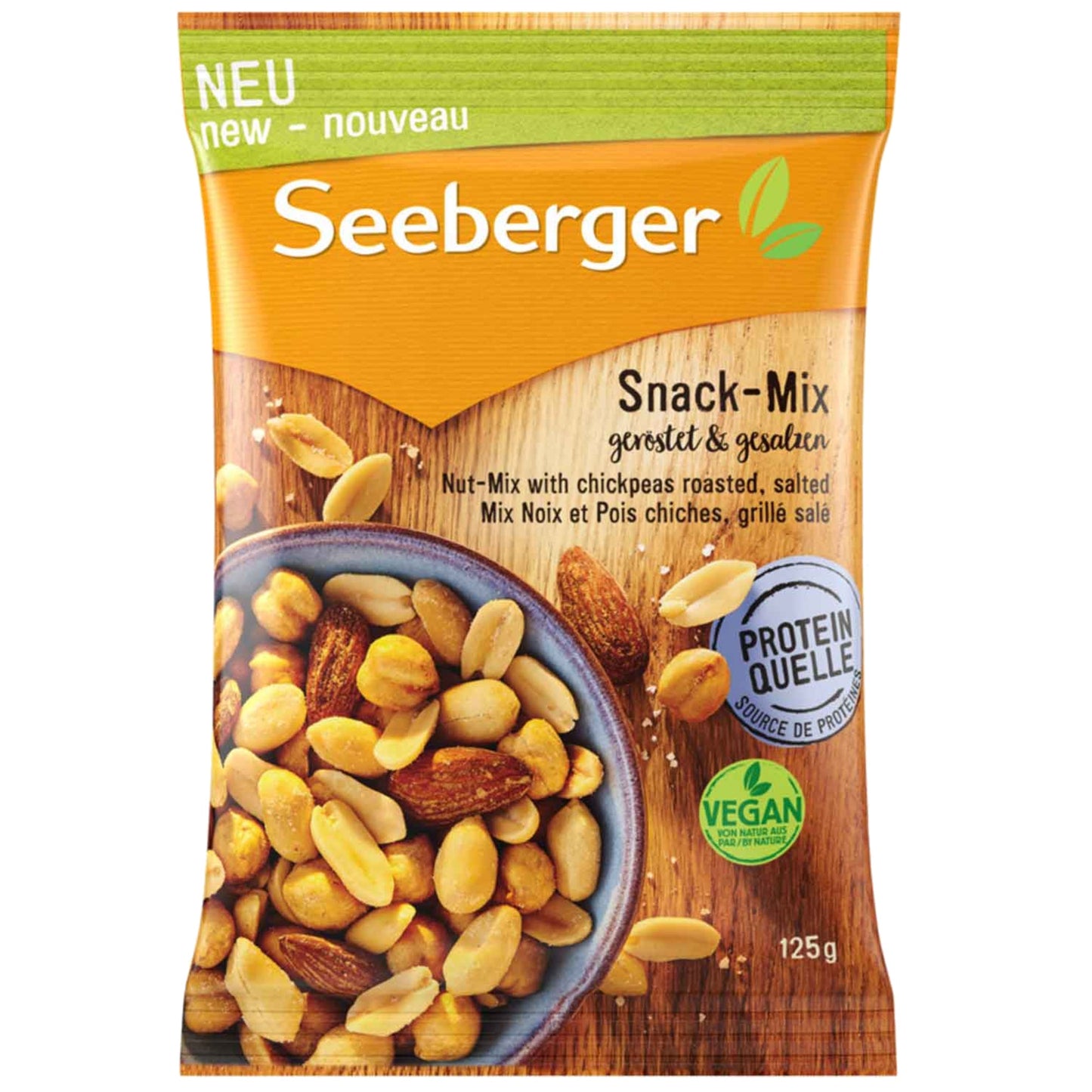 SEEBERGER Nussmischung Snack-Mix geröstet & gesalzen Erdnüsse, Kichererbsen, Rauchmandeln 125 g/Pack.