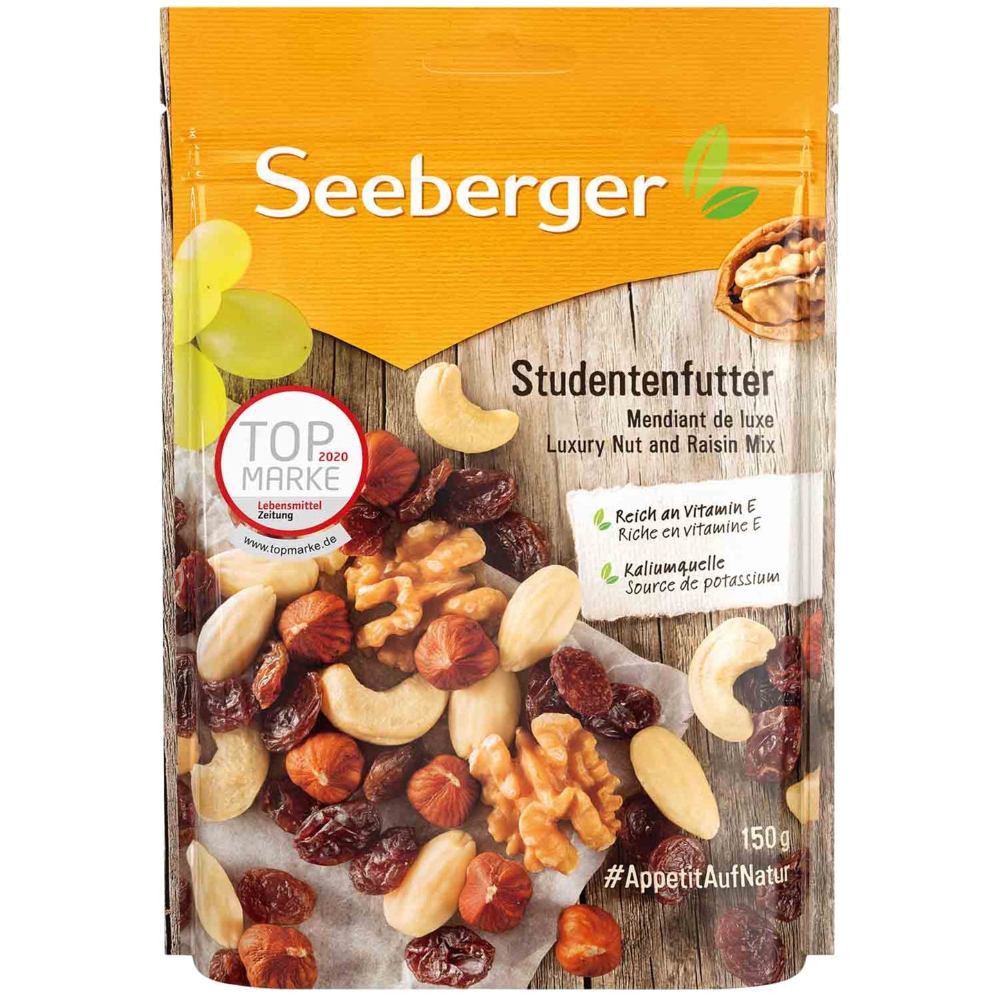 SEEBERGER Studentenfutter Haselnüsse, Mandeln (blanchiert), Cashewkerne, Weinbeeren 150 g/Pack.