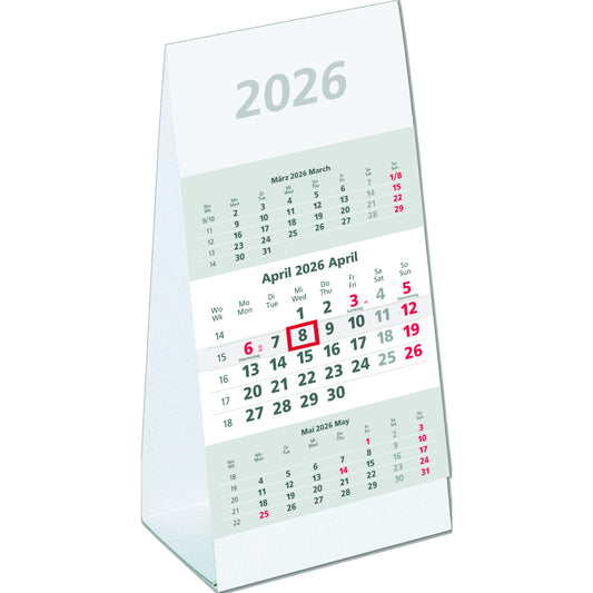 ZETTLER Tischkalender 2026 3 sichtbare Monatsblöcke weiß