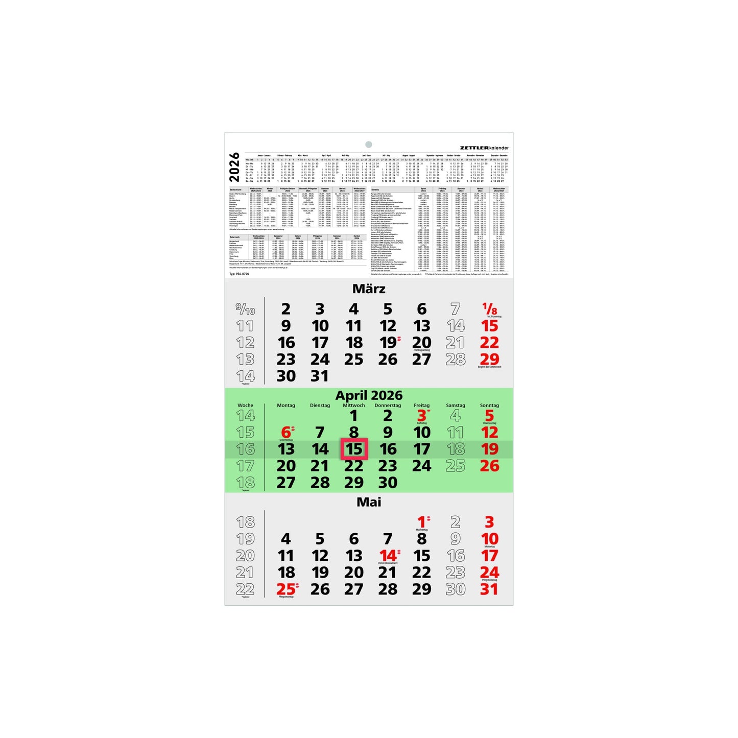 ZETTLER Wandkalender 956 29,7 x 48,5 cm (B x H) 2026 schwarz/rot