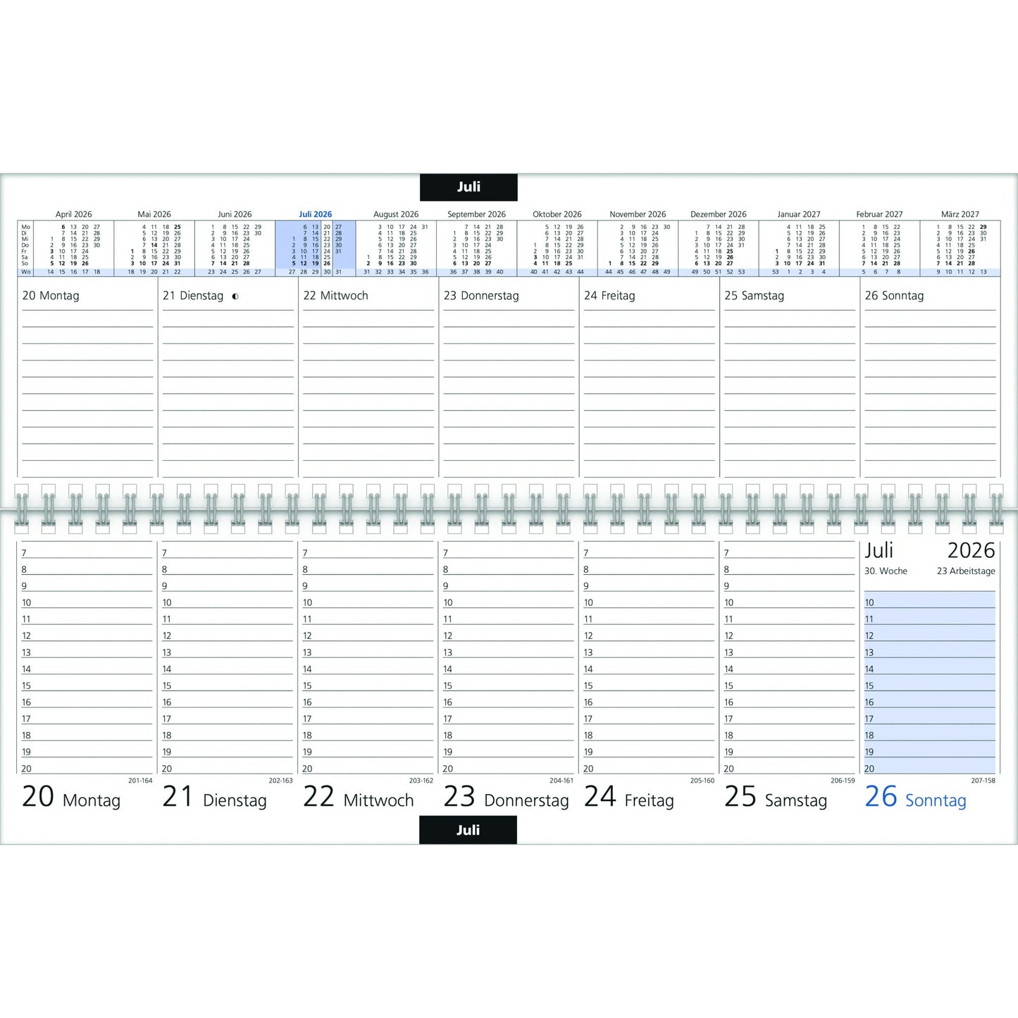 ZETTLER Querkalender 2026 1 Woche/2 Seiten Karton blau