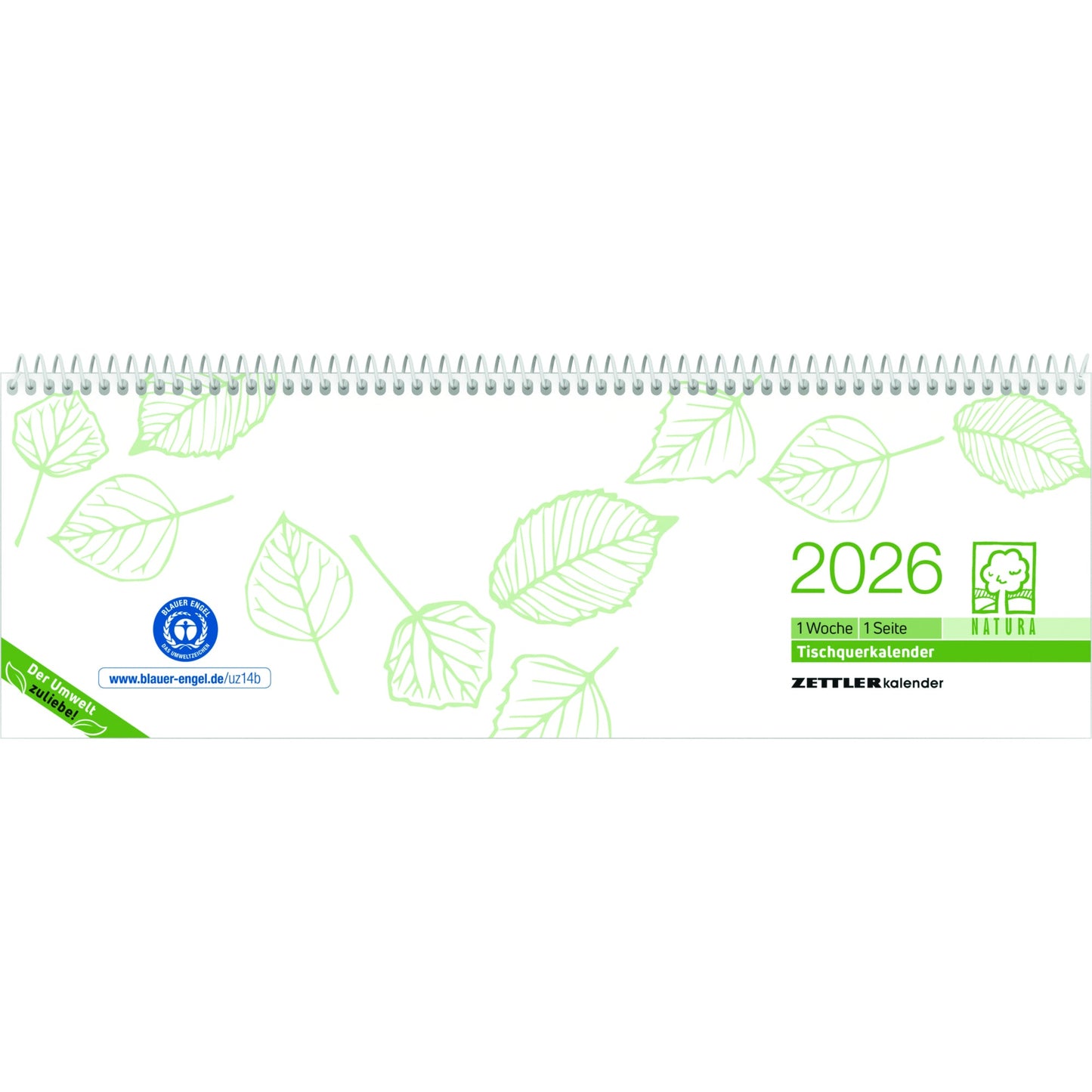 ZETTLER Querkalender 2026 1 Woche/1 Seite Karton, 100 % recycelt grau/grün