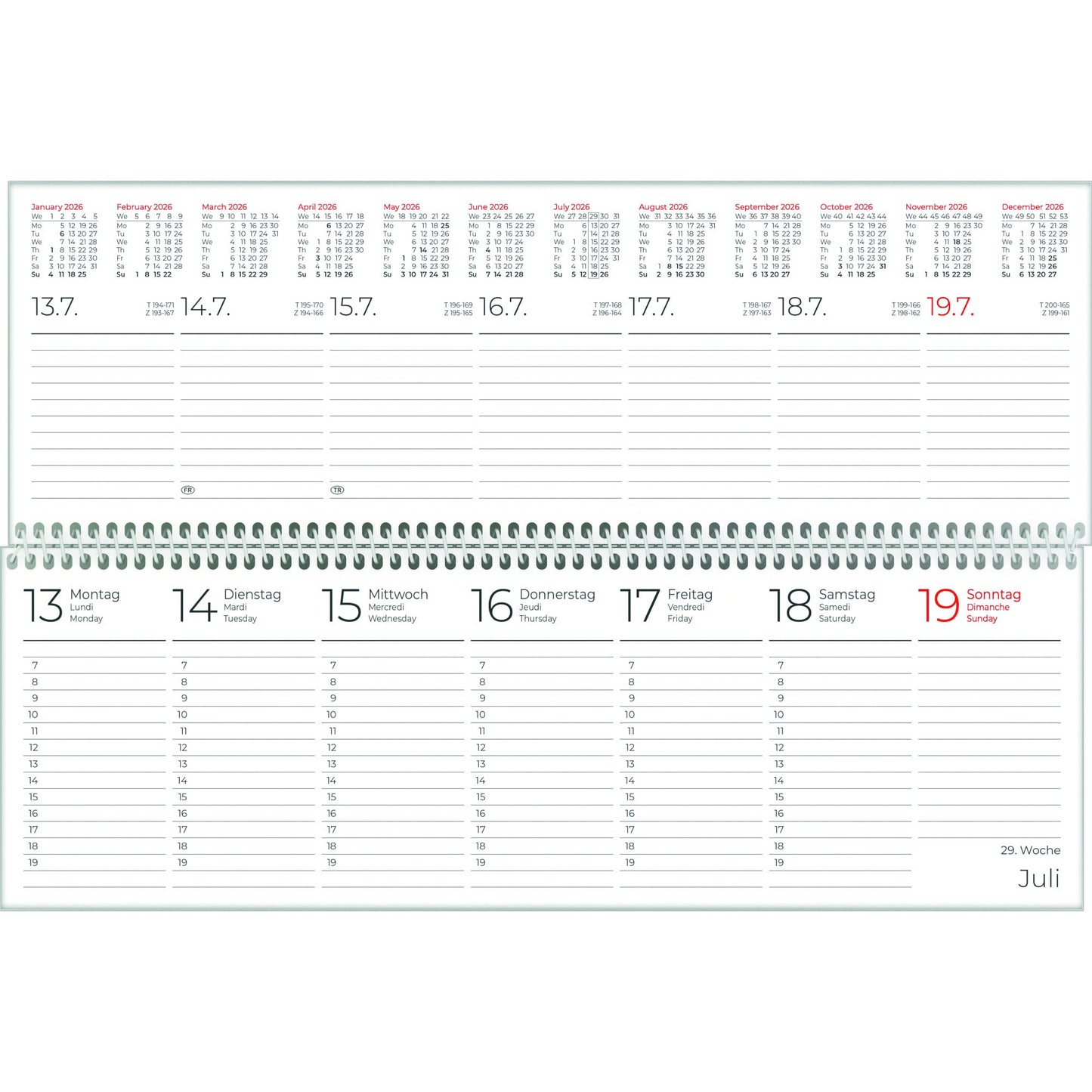 ZETTLER Querkalender 2026 1 Woche/2 Seiten Karton blau