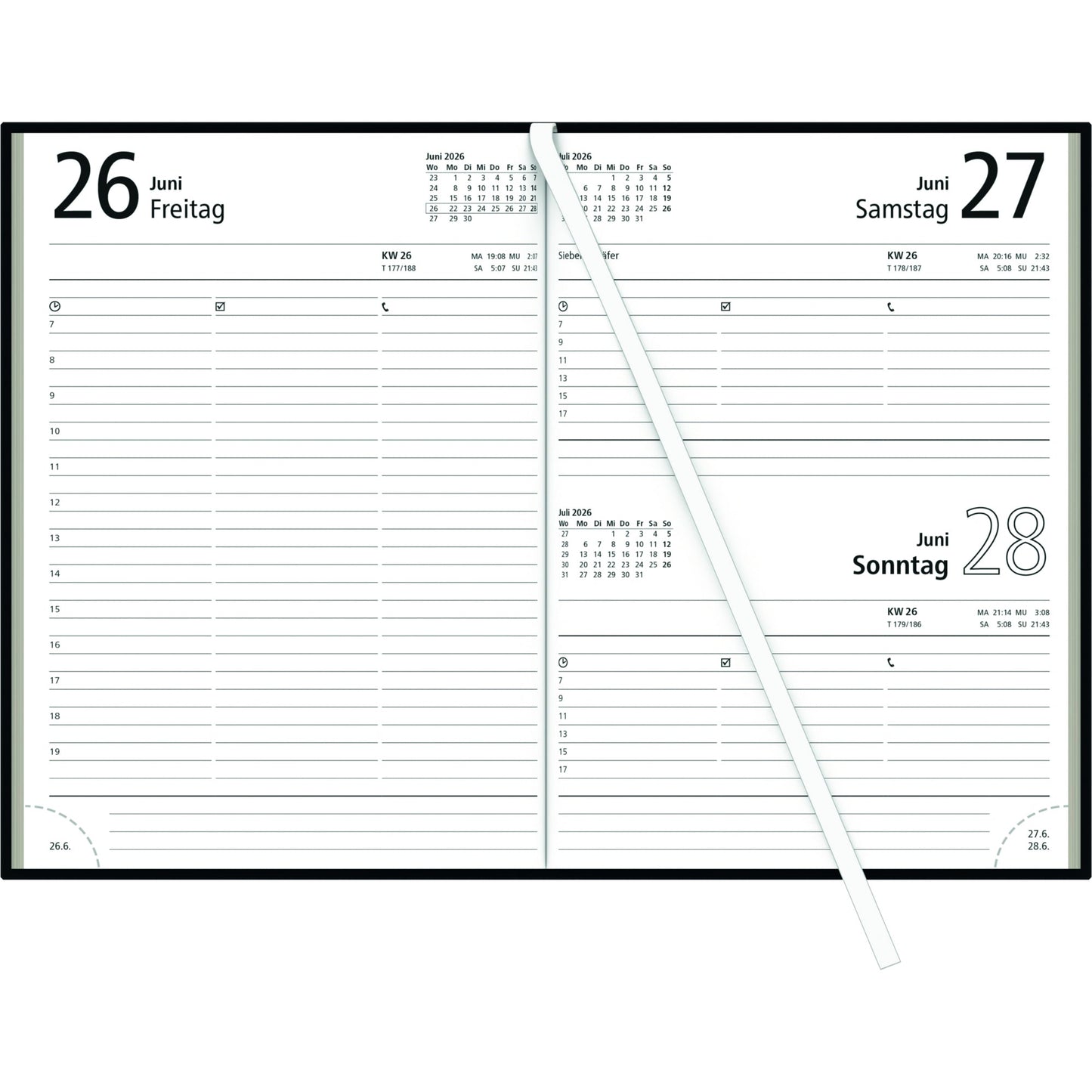 ZETTLER Buchkalender 2026 14,5 x 21 cm (B x H) 1 Tag/1 Seite, Sa/So 1 Seite Kunststoff, wattiert schwarz