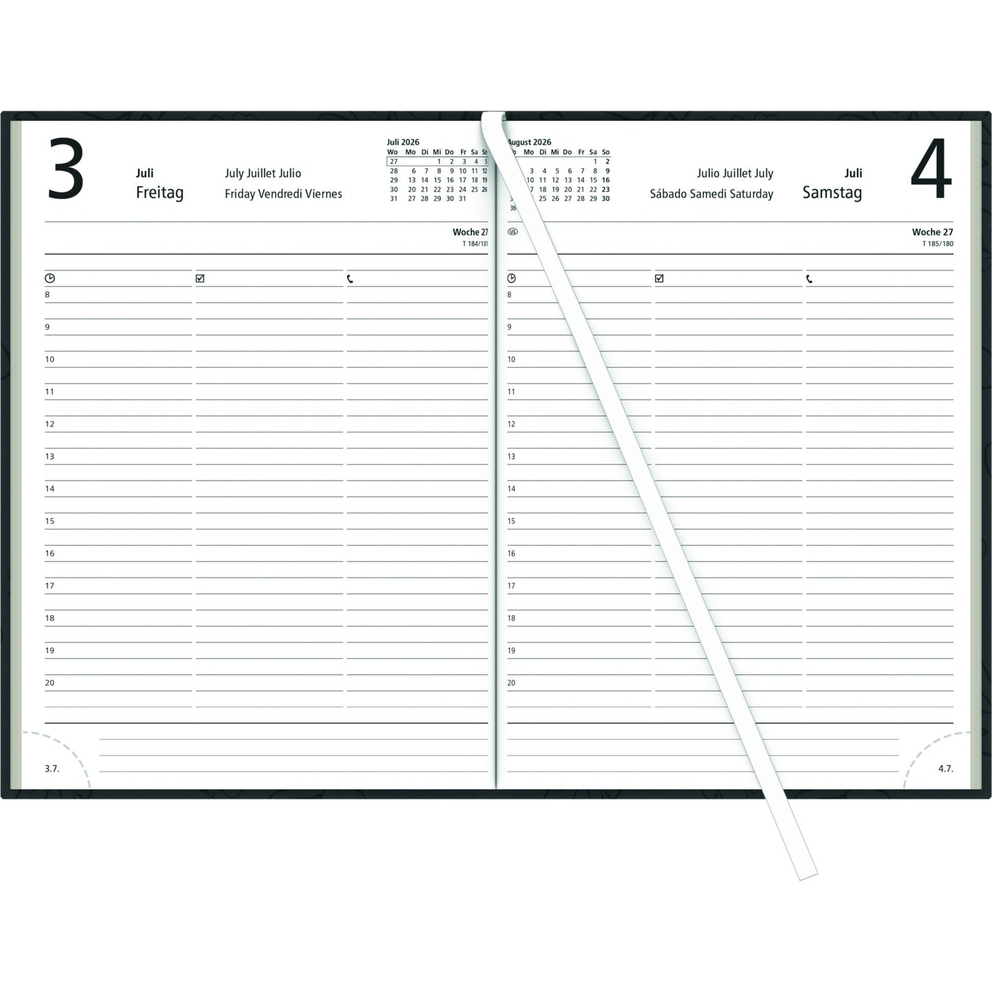 ZETTLER Buchkalender 2026 14,5 x 21 cm (B x H) 1 Tag/1 Seite Karton farbig sortiert (freie Farbauswahl nicht möglich)